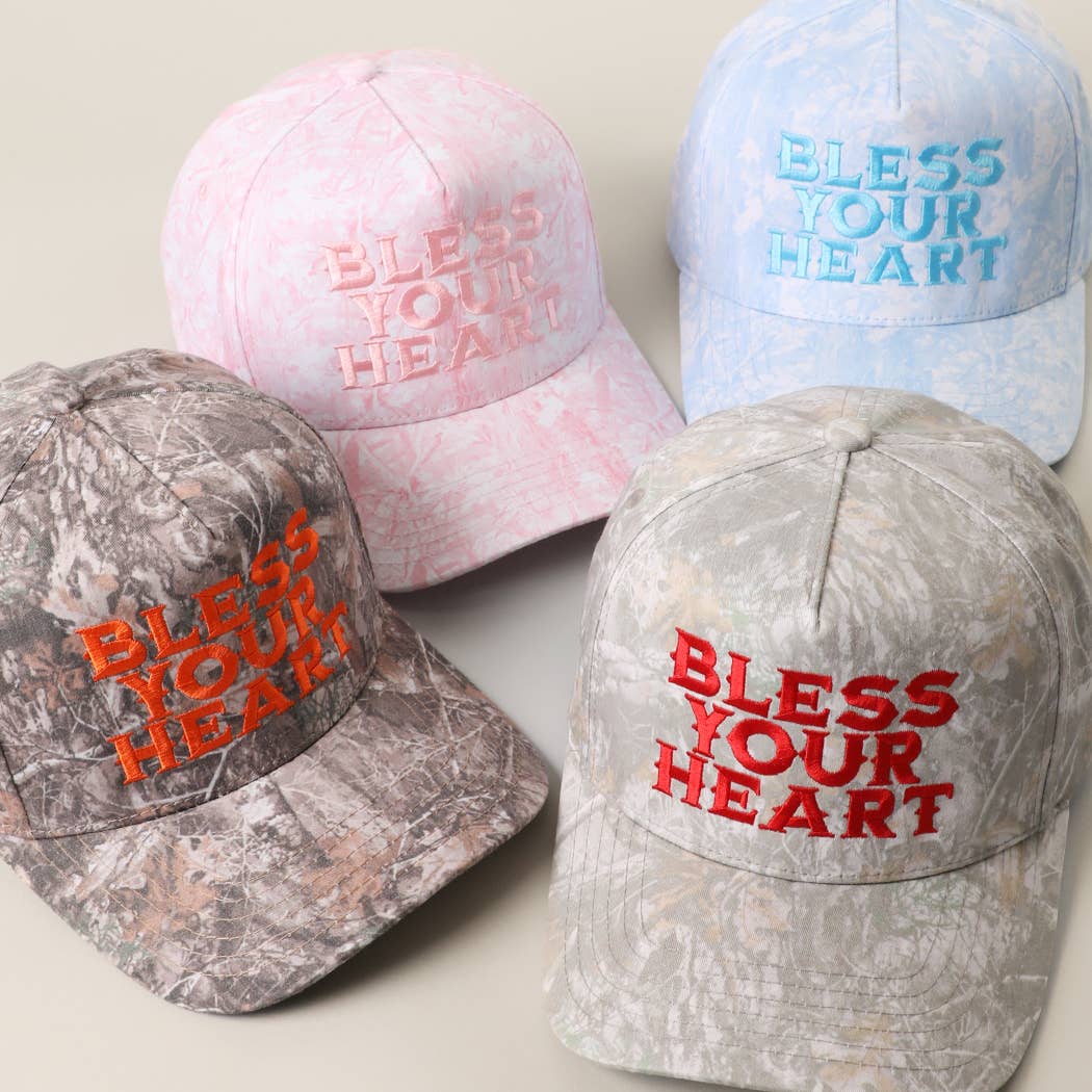 BLESS YOUR HEART Embroidery Camo Trucker Hat
: DK CAMO