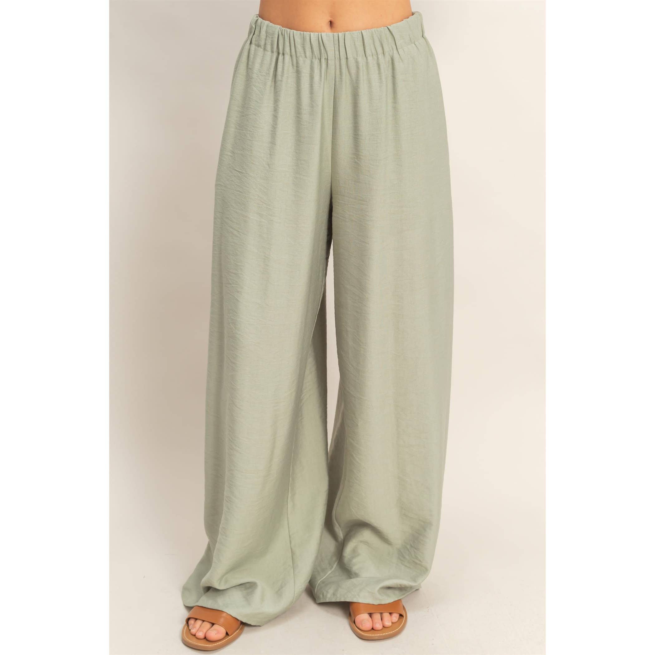 Button Front Vest & Elastic Pants Set: SAGE GREEN