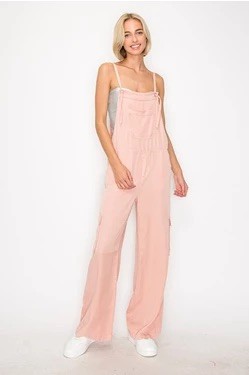 WIDE LEG TENCEL OVERALLS - Soft Pink