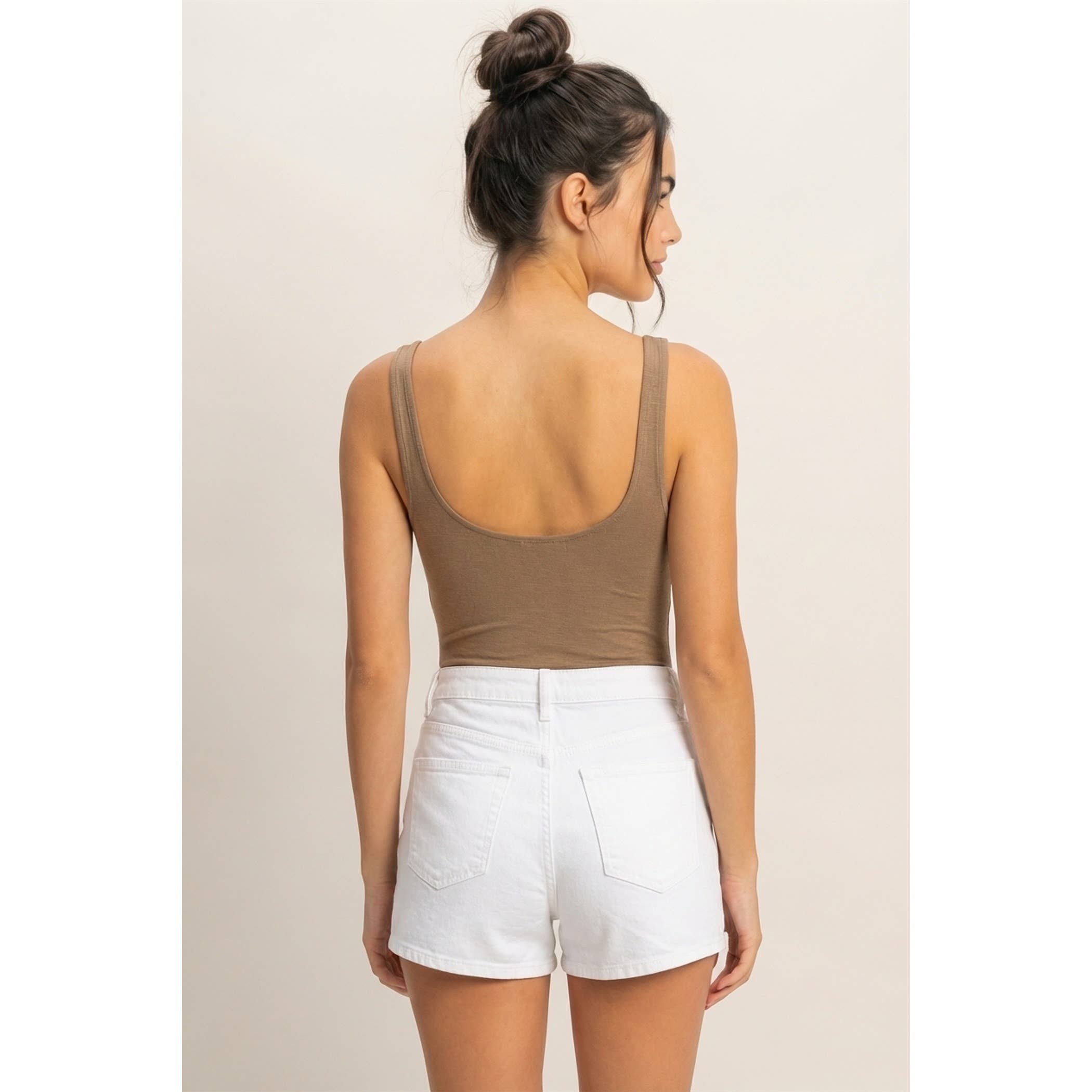 Scoop Neck Tank Bodysuit: MOCHA BROWN