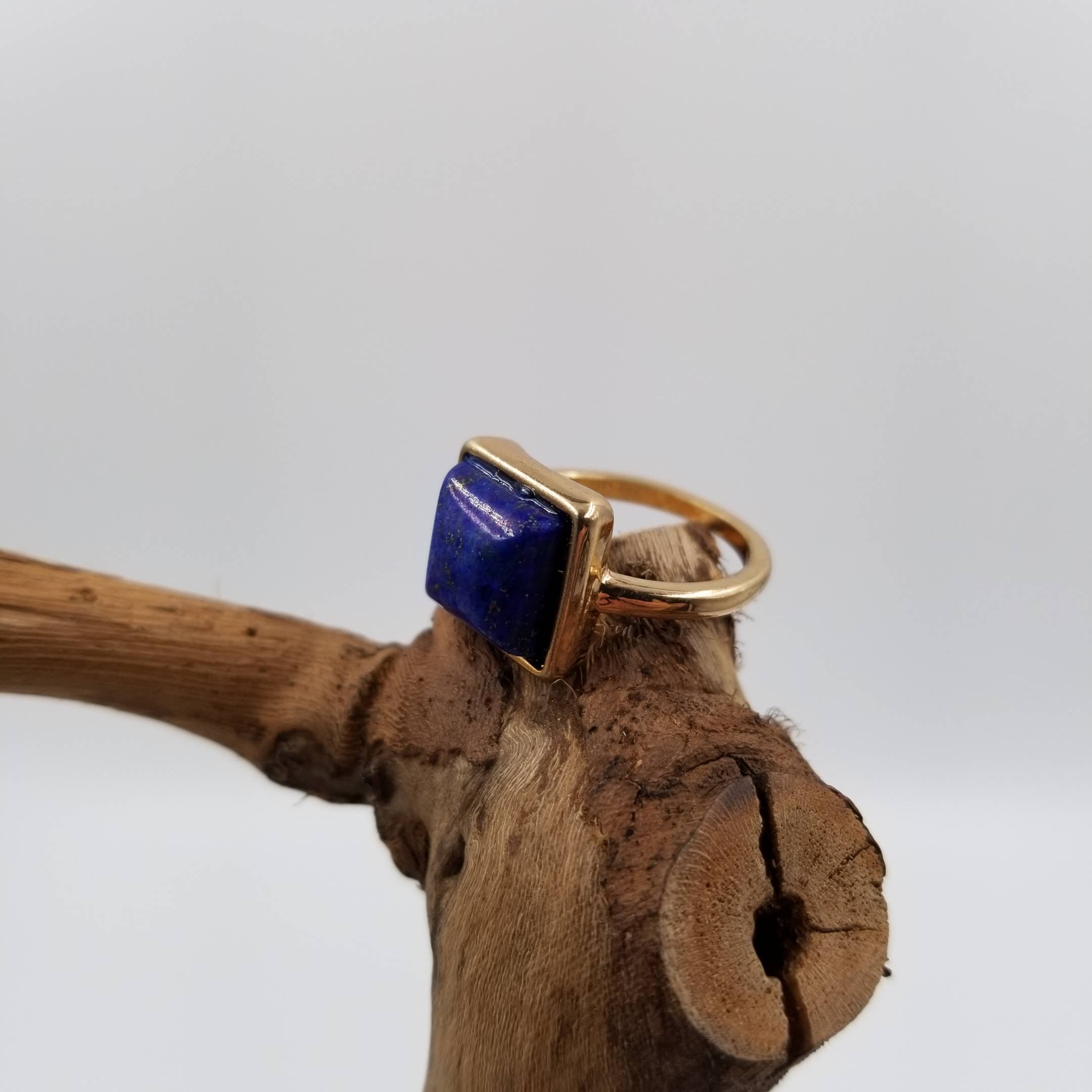 Square Natural Stone Ring: Green