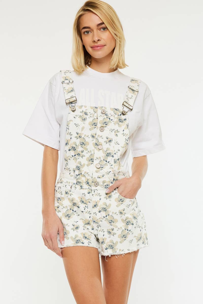 FLORAL PRINTED OVERALL SHORTS, M