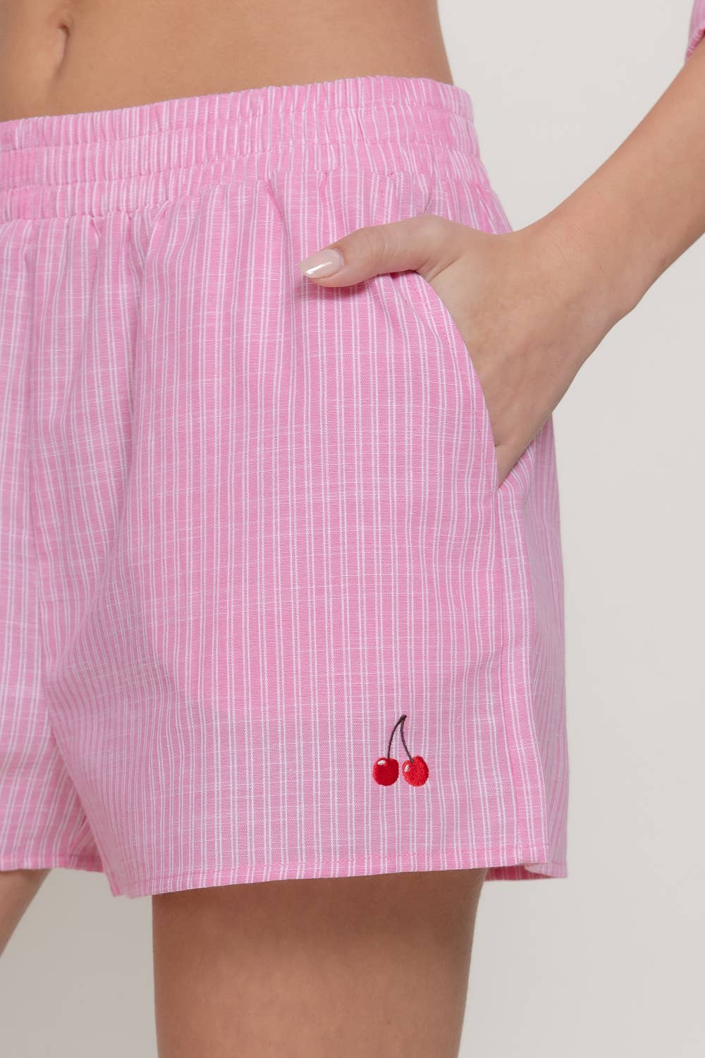 Embroidery Detail Y/D Stripe Shorts: PNK-pink, L