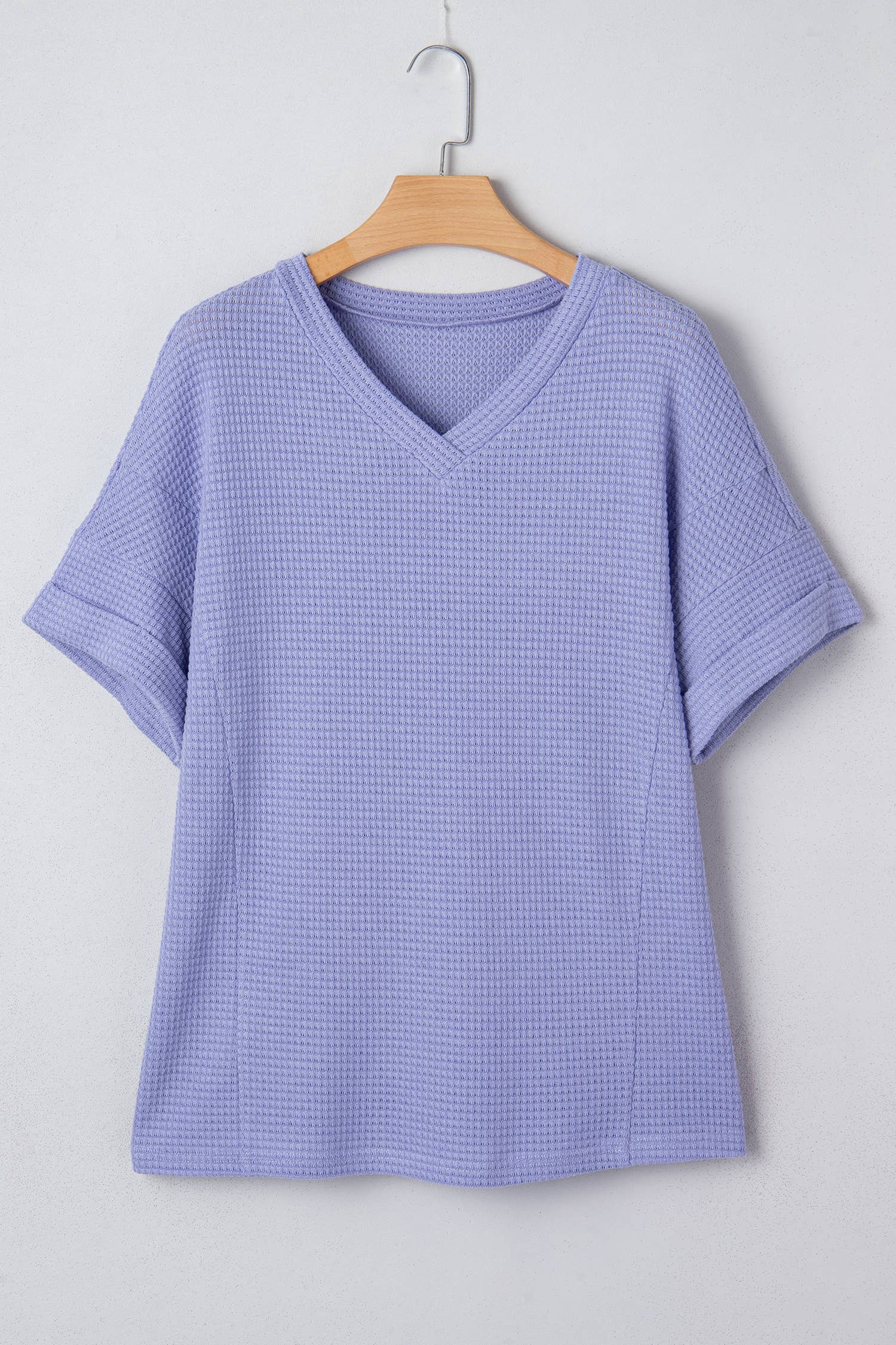 Plus Waffle V Neck Short Sleeve Knit Top: Wisteria, 1X