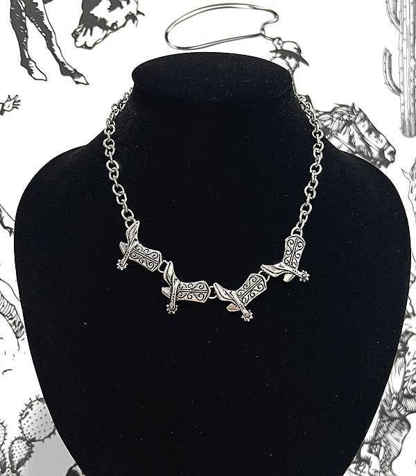 Cowboy Boot Necklace: Silver