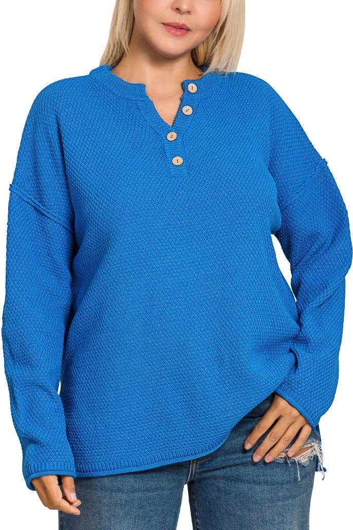 Plus Henley Neckline Sweater: DK OLIVE
