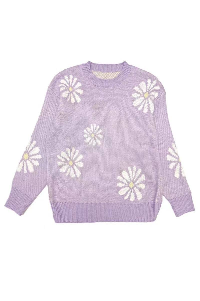 Daisy flower sweater: LILAC, L