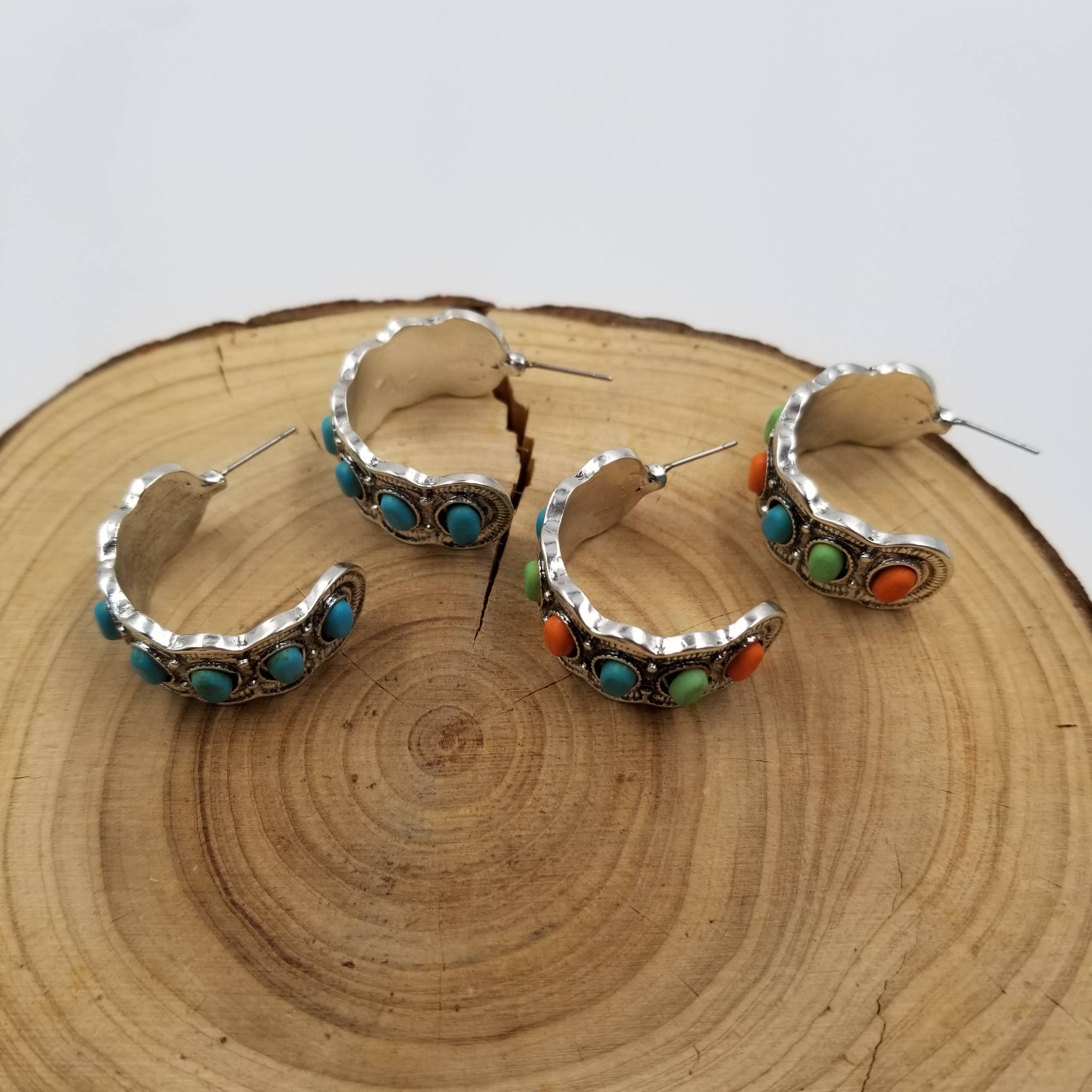 Boho Turquoise C-Shaped Earrings: Mix Color