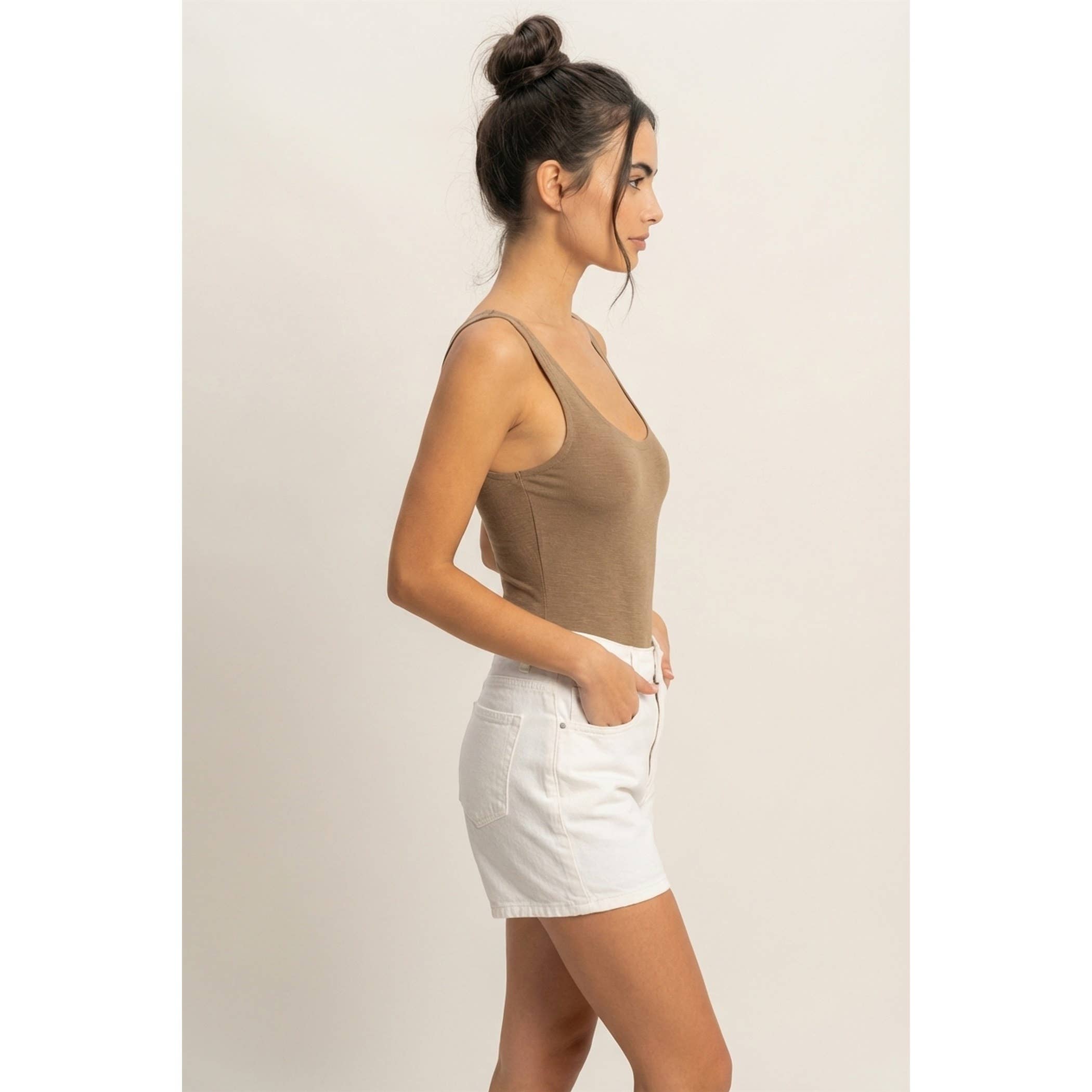 Scoop Neck Tank Bodysuit: MOCHA BROWN