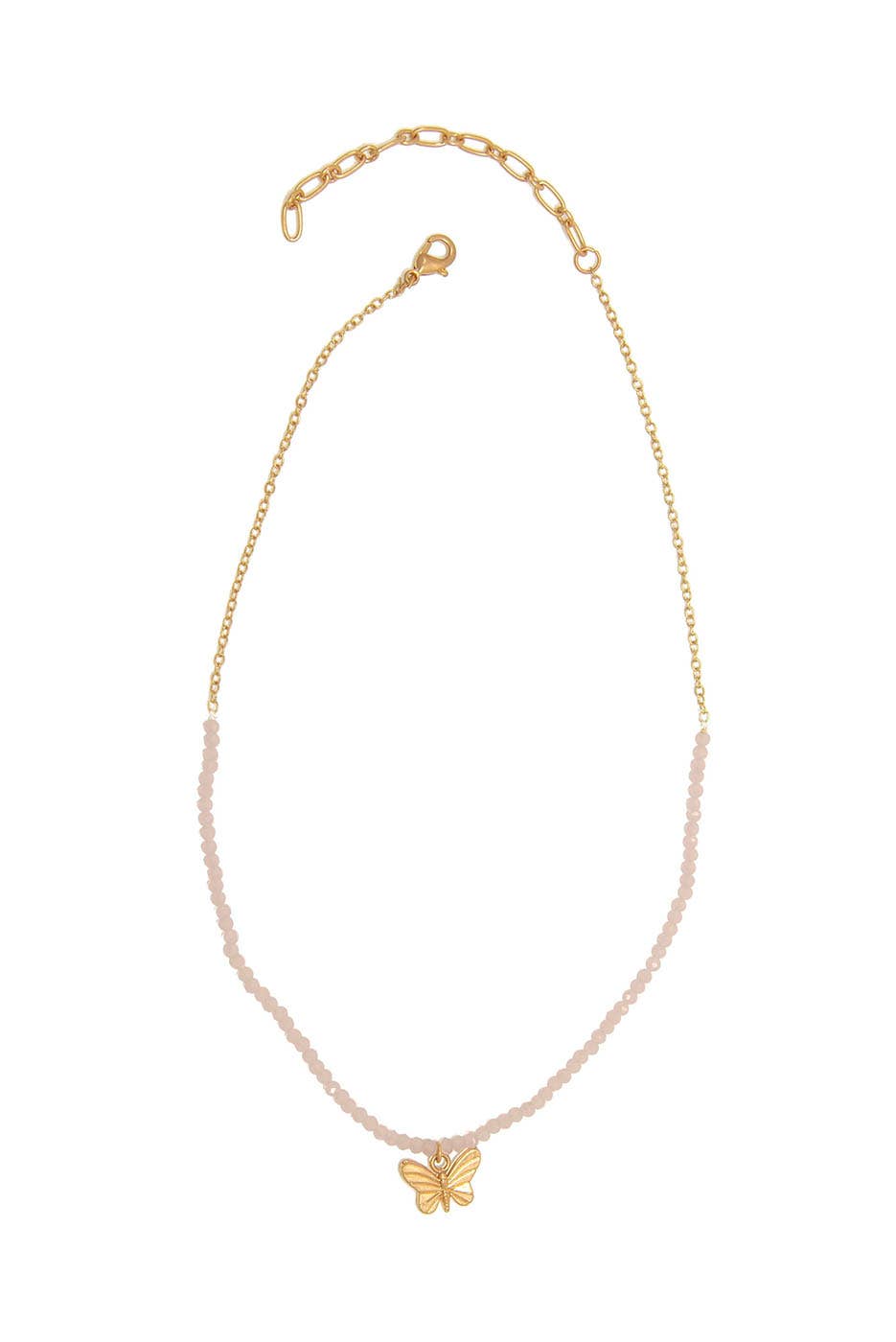 16"+3 Butterfly w/Beads Necklace: Gold & Pink