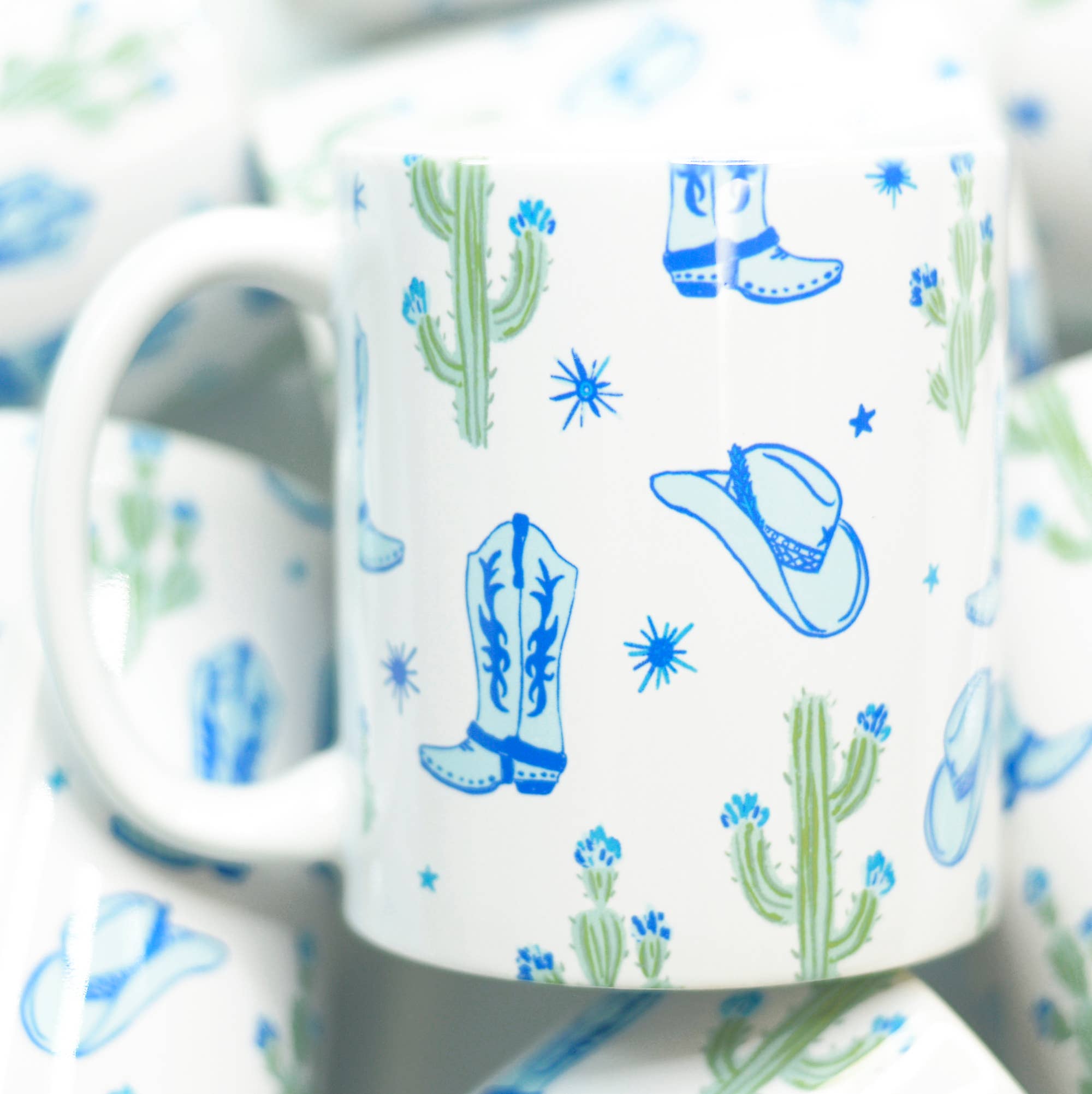 Blue Western Ceramic Mug, Cowgirl Vibes, Western Mug, Cute Coffee Mug