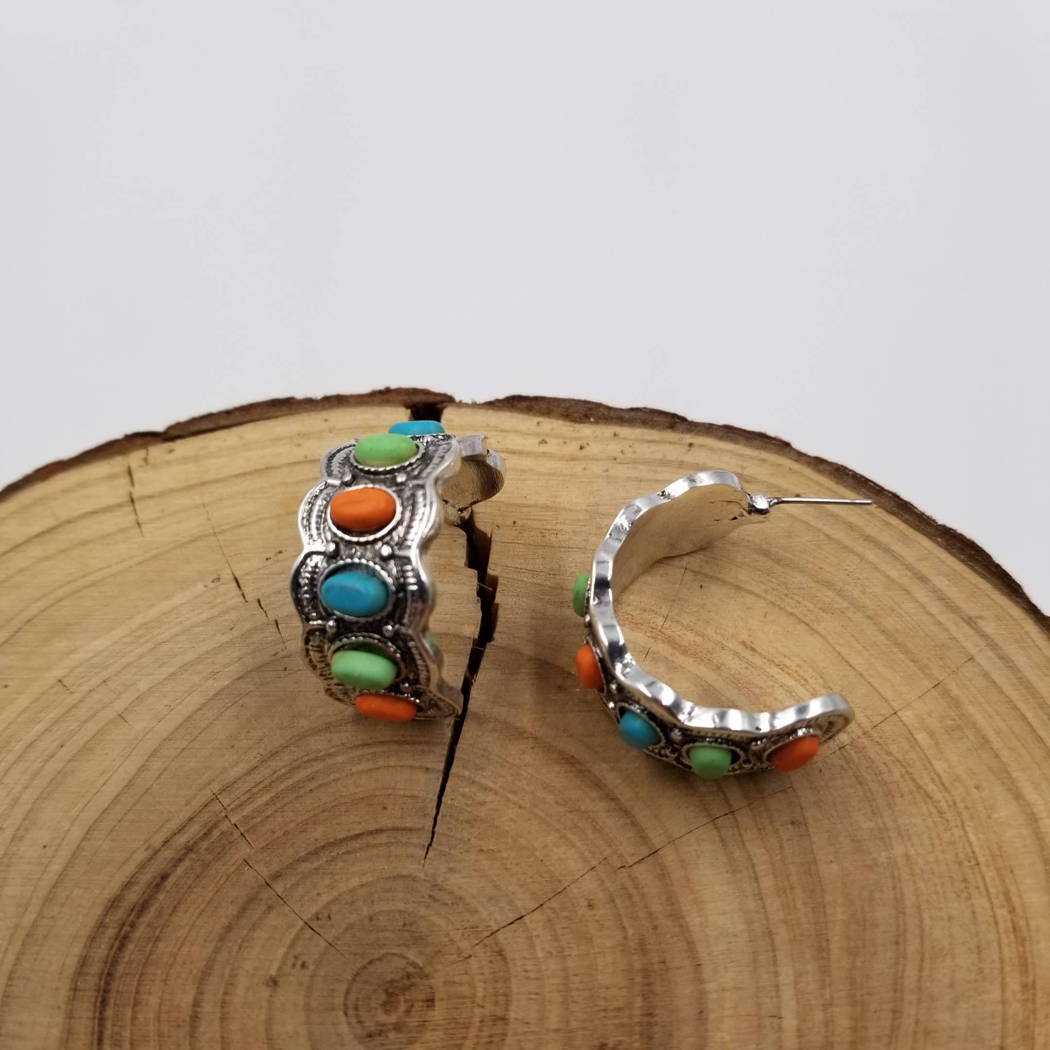 Boho Turquoise C-Shaped Earrings: Mix Color