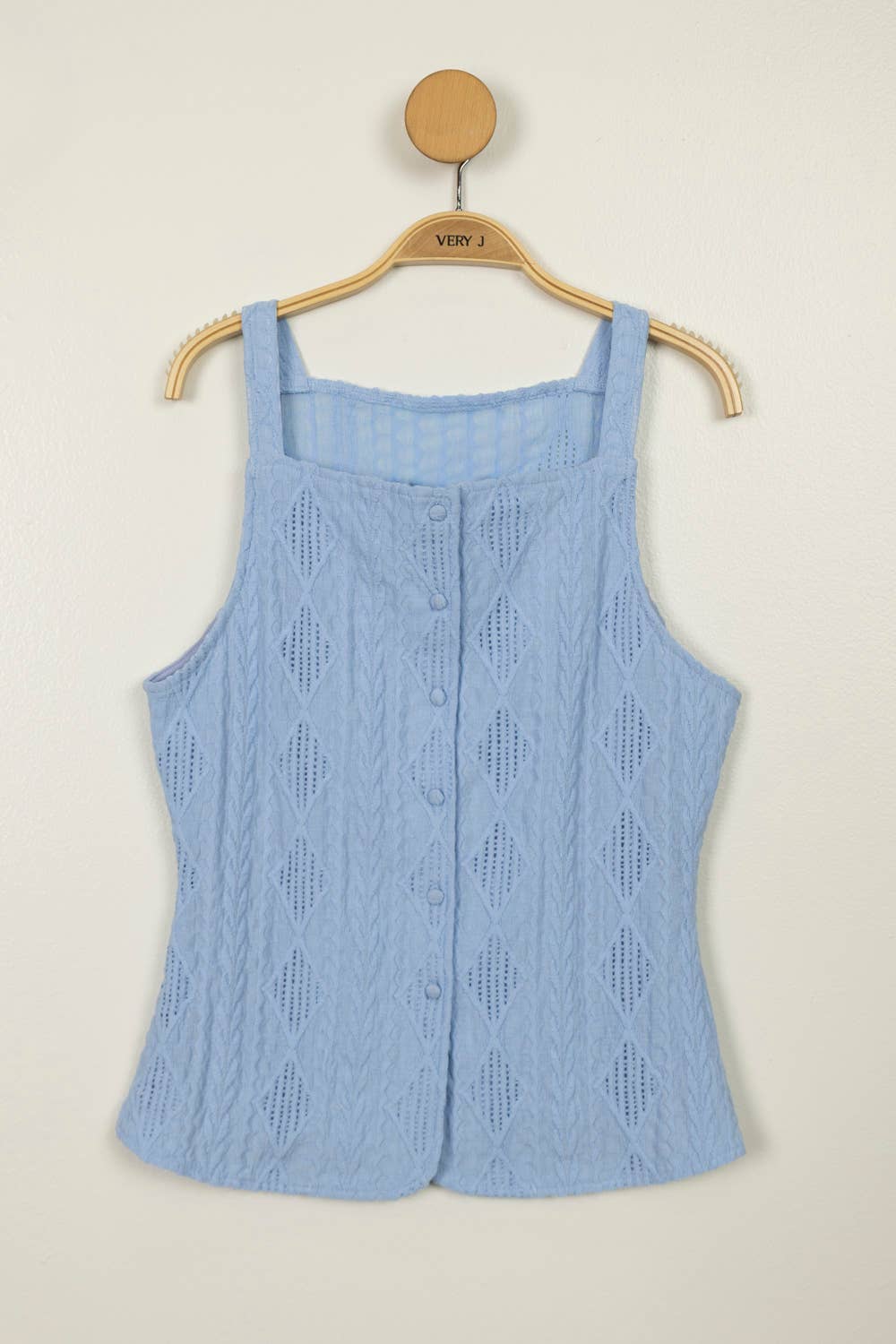 Textured Sleeveless Button Down Top: LT BLUE