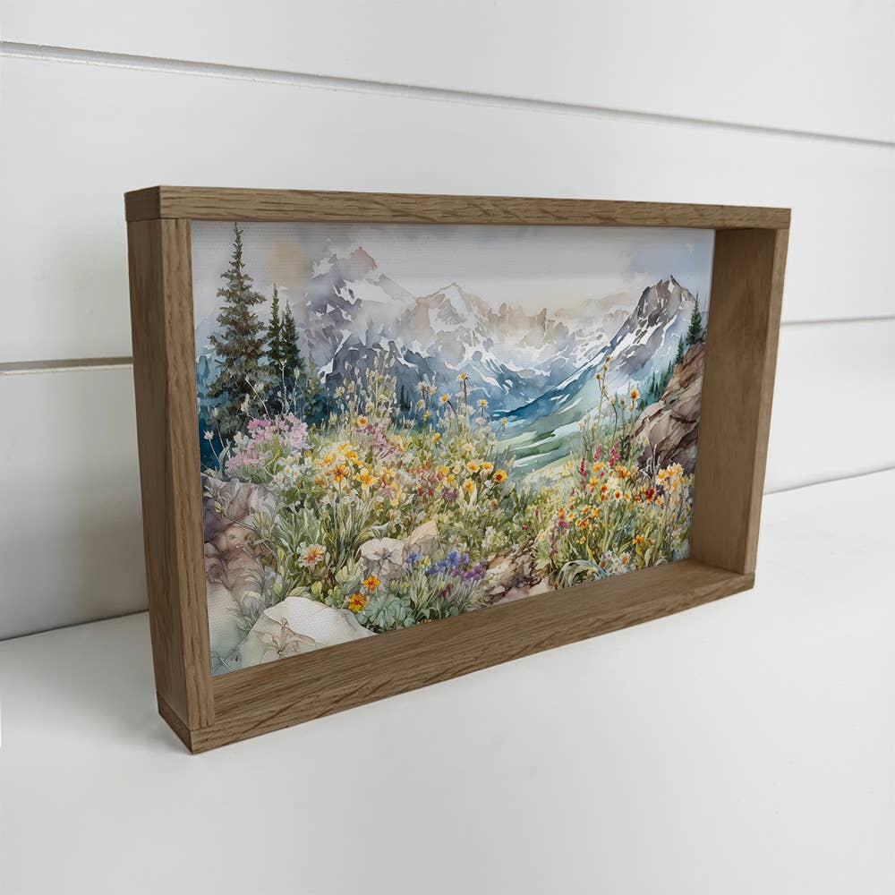 Mountain Wildflowers - Mountain Landscape Canvas Art: 24x36" Extra Large Canvas Art with Thick Wood Frame
