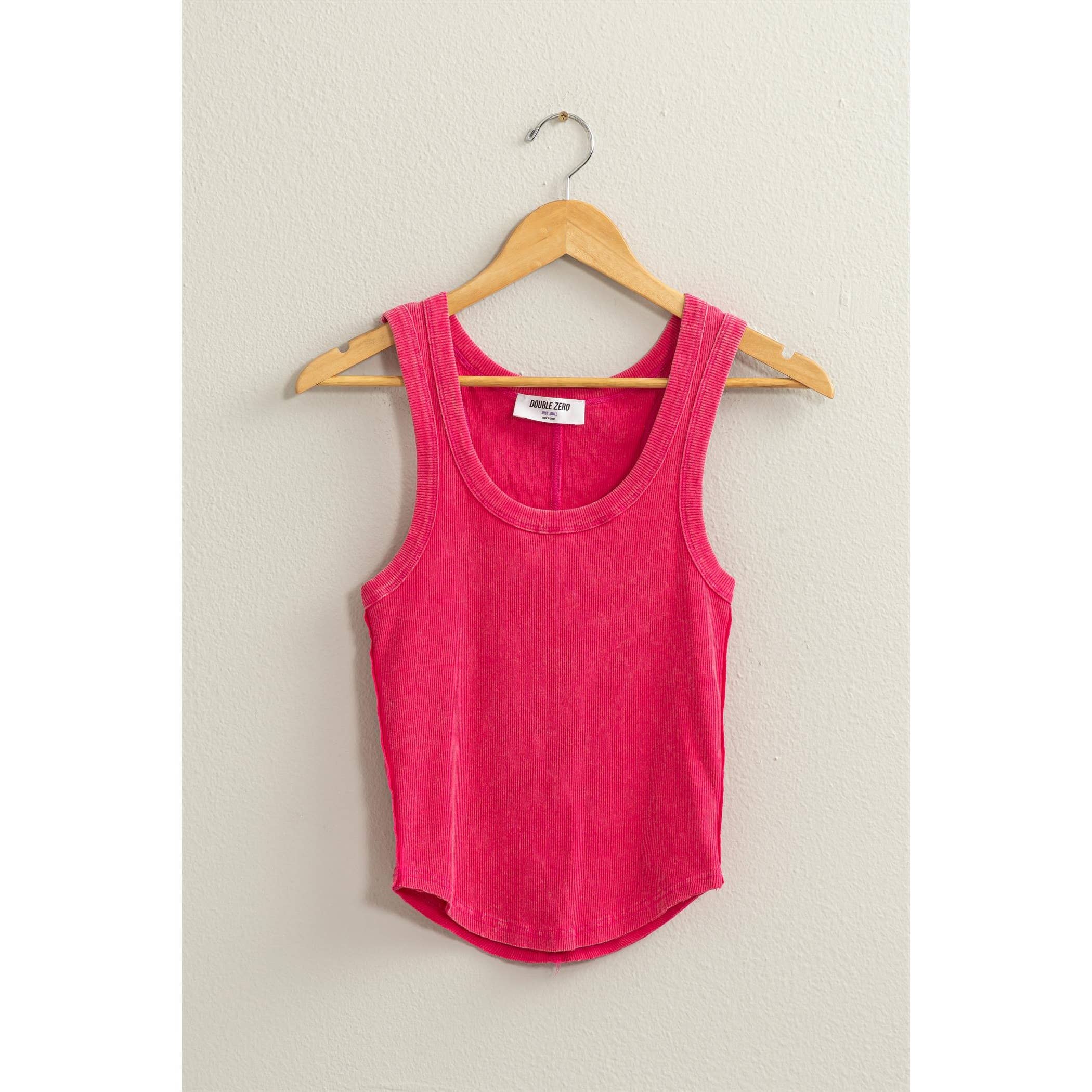 Acid Washed Tank Top: RASPBERRY