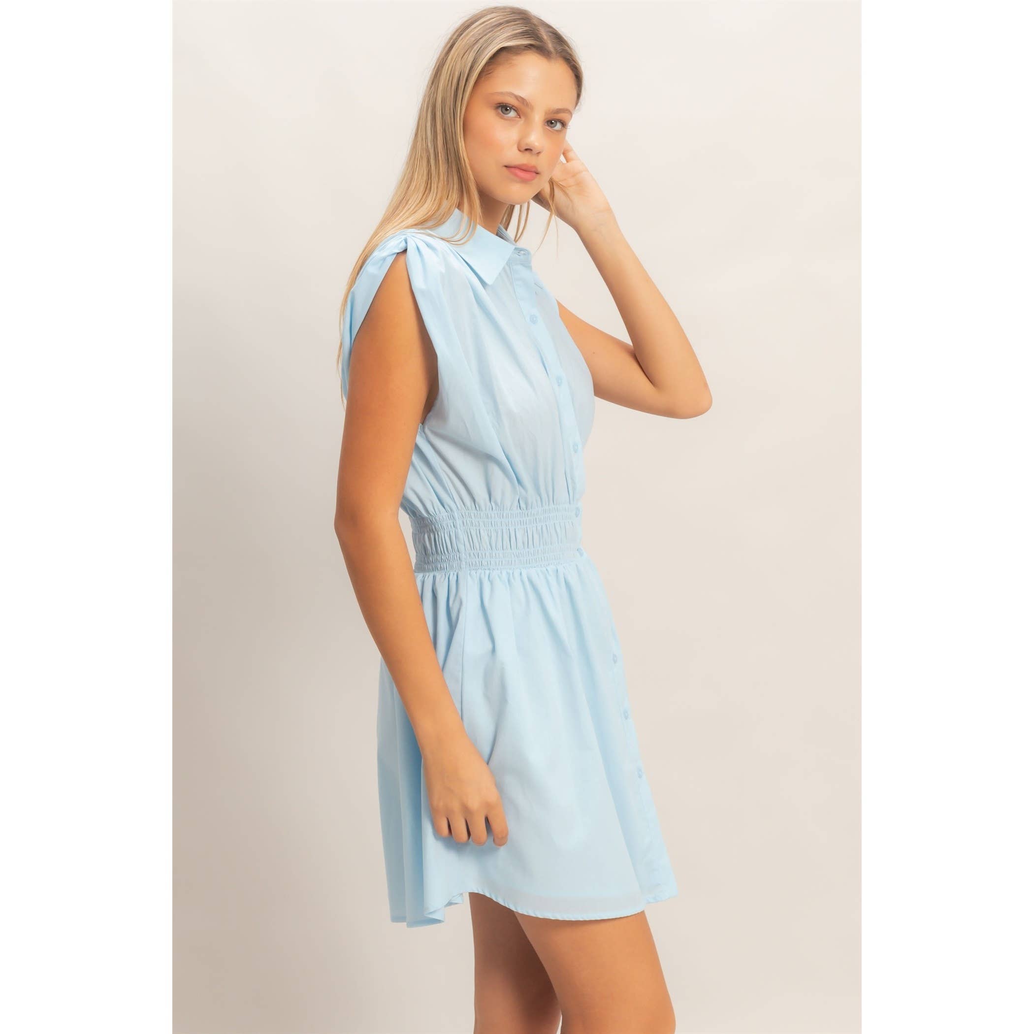 Sleeveless Button-Up Dress: SKY BLUE