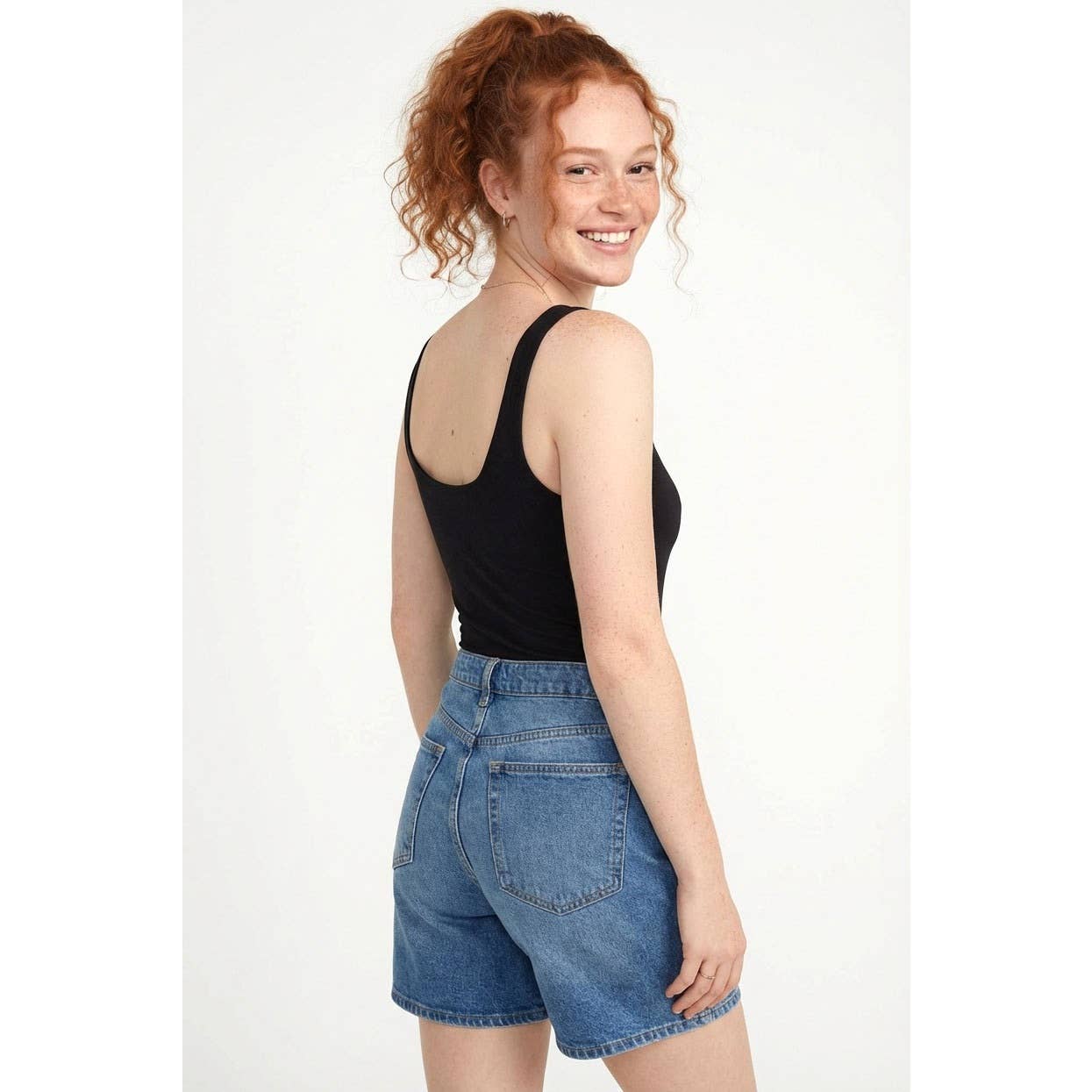 Scoop Neck Tank Bodysuit: BLACK