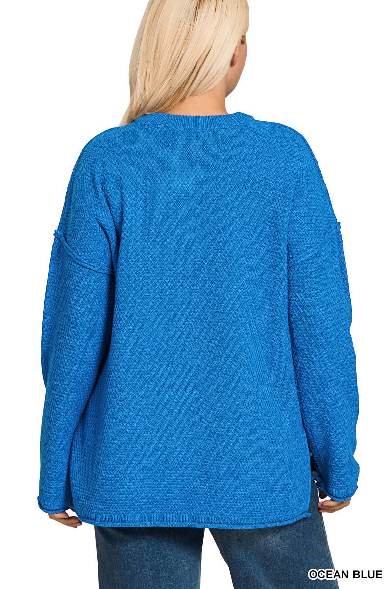 Plus Henley Neckline Sweater: DK OLIVE