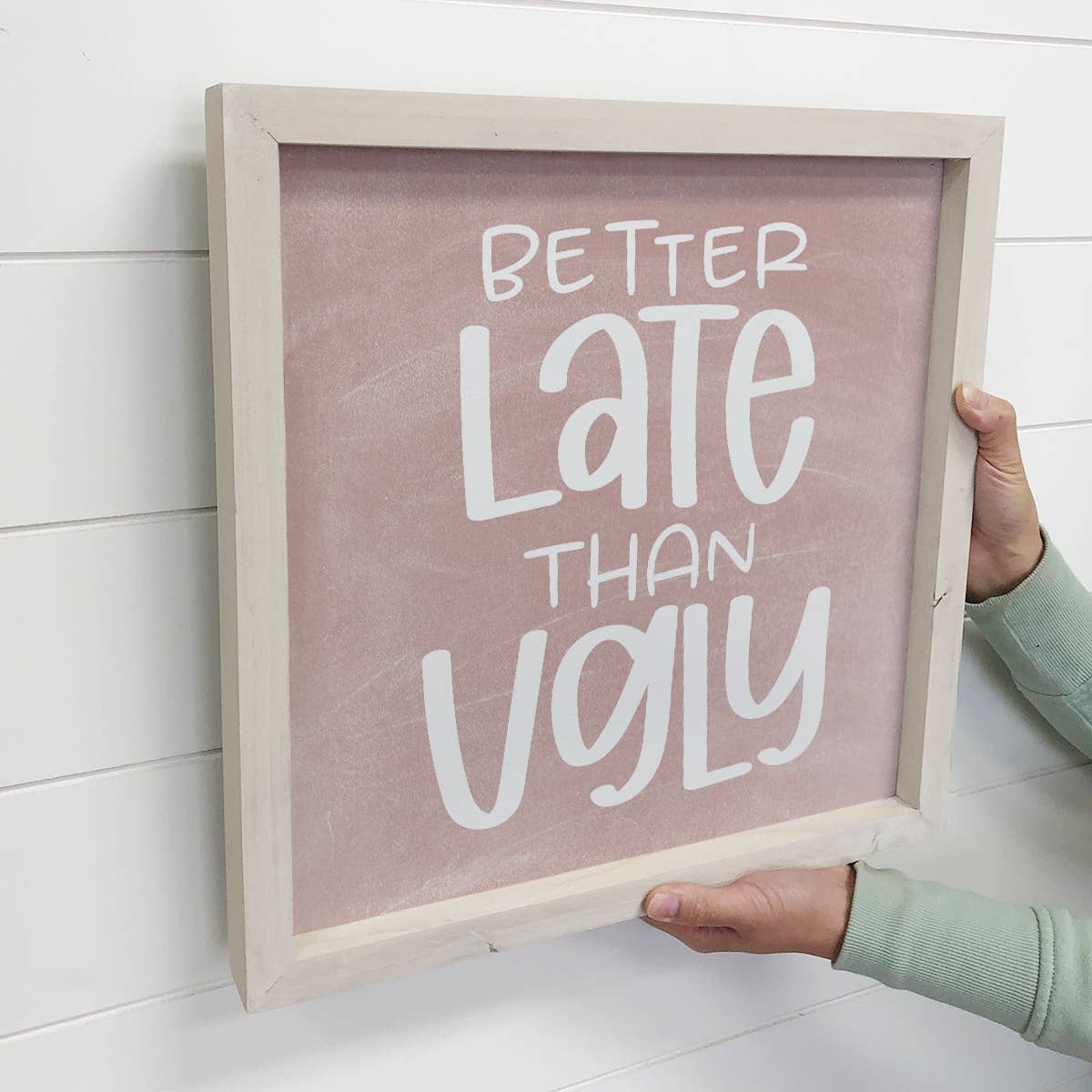 Funny Sign Beauty & Makeup "Better Late Than Ugly": 15x15" Medium Canvas Art with Thick Wood Frame