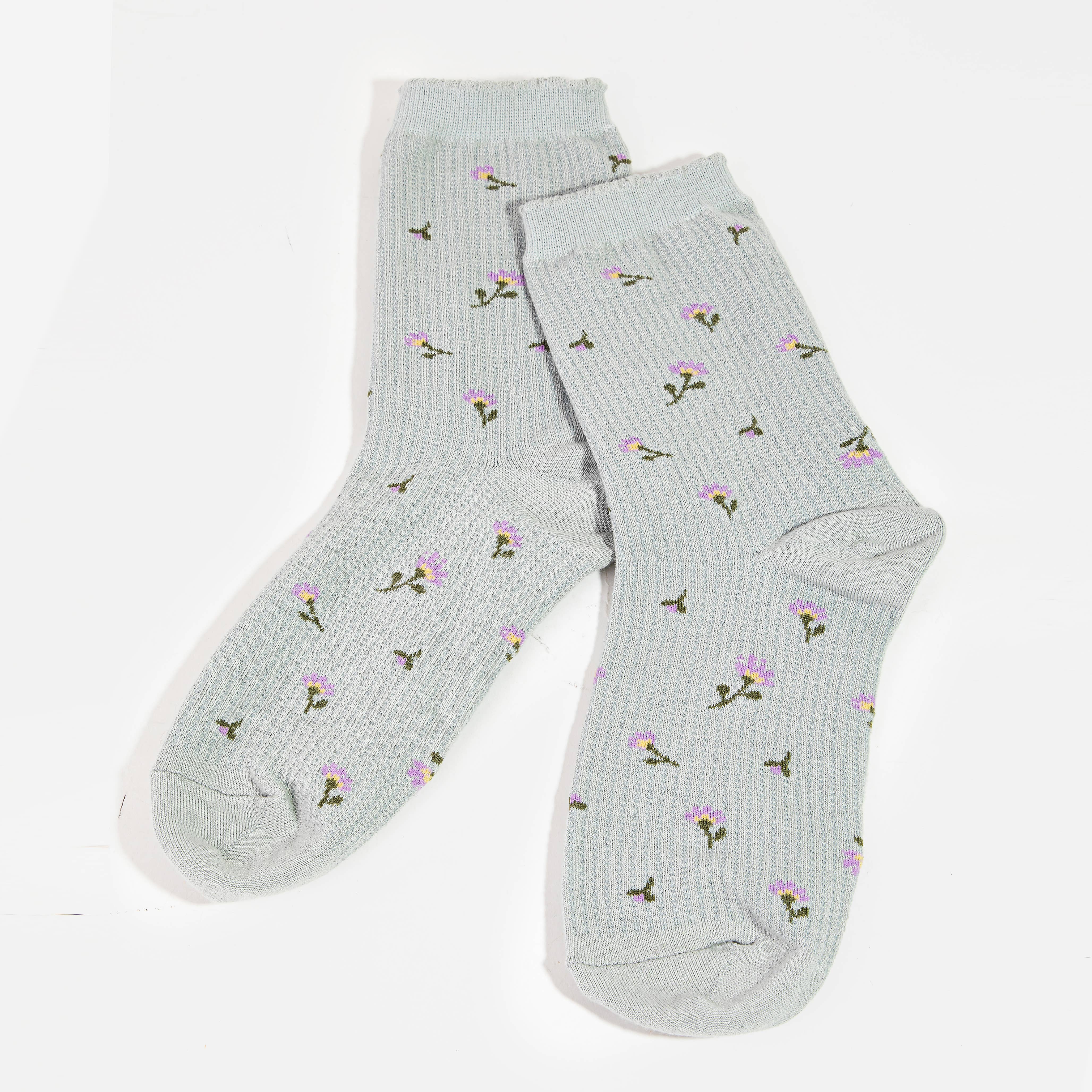 Blue Flower Rose Print Socks: MULTI
