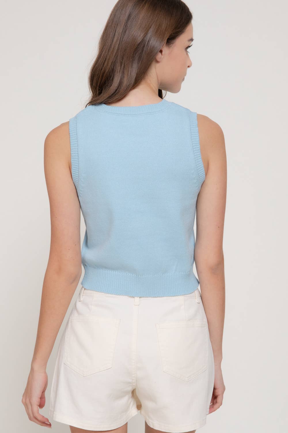 Sleeveless Sweater Top: BLU-light blue, S