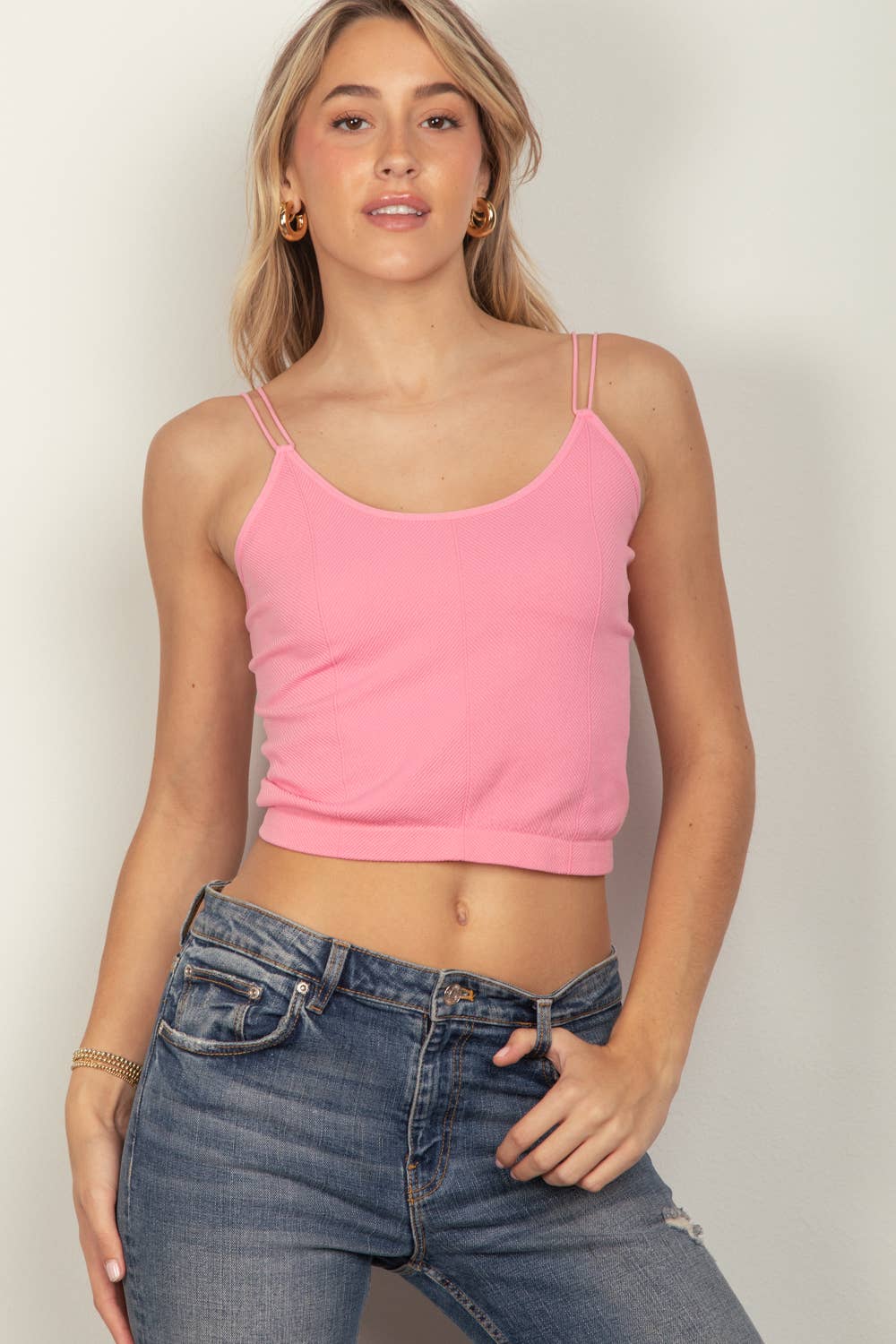 Double Strap Slim Fit Tank Top: Pink
