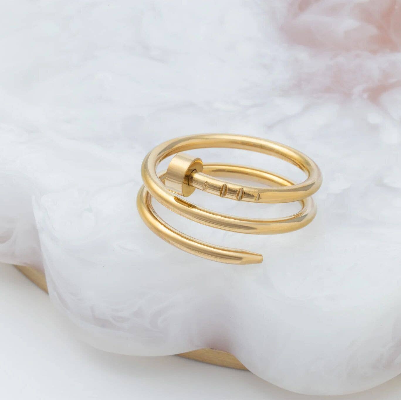 18K Gold PVD Stainless Steel Twisted Nail Ring: Stainless, 6
