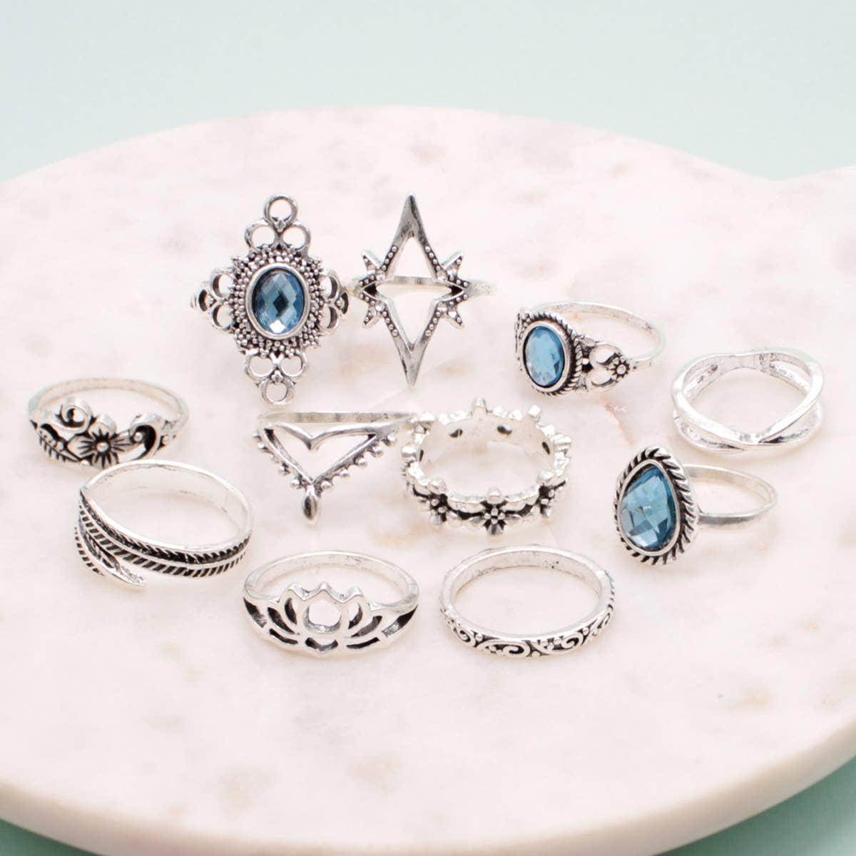 Silver Blue Crystal Vintage Rings: Variety