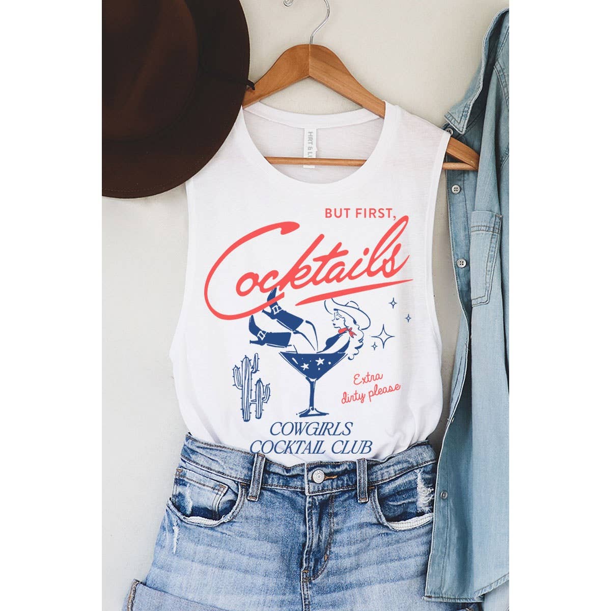 BUT FIRST COCKTAILS MINERAL GRAPHIC TANK TOP: White