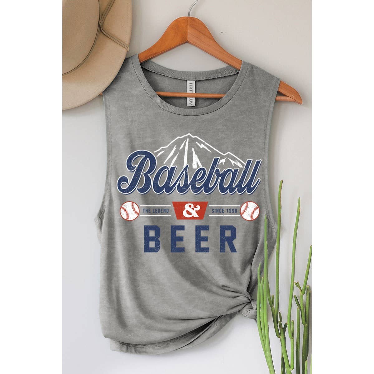 BASEBALL N BEER MINERAL GRAPHIC TANK TOP: Mineral grey, M