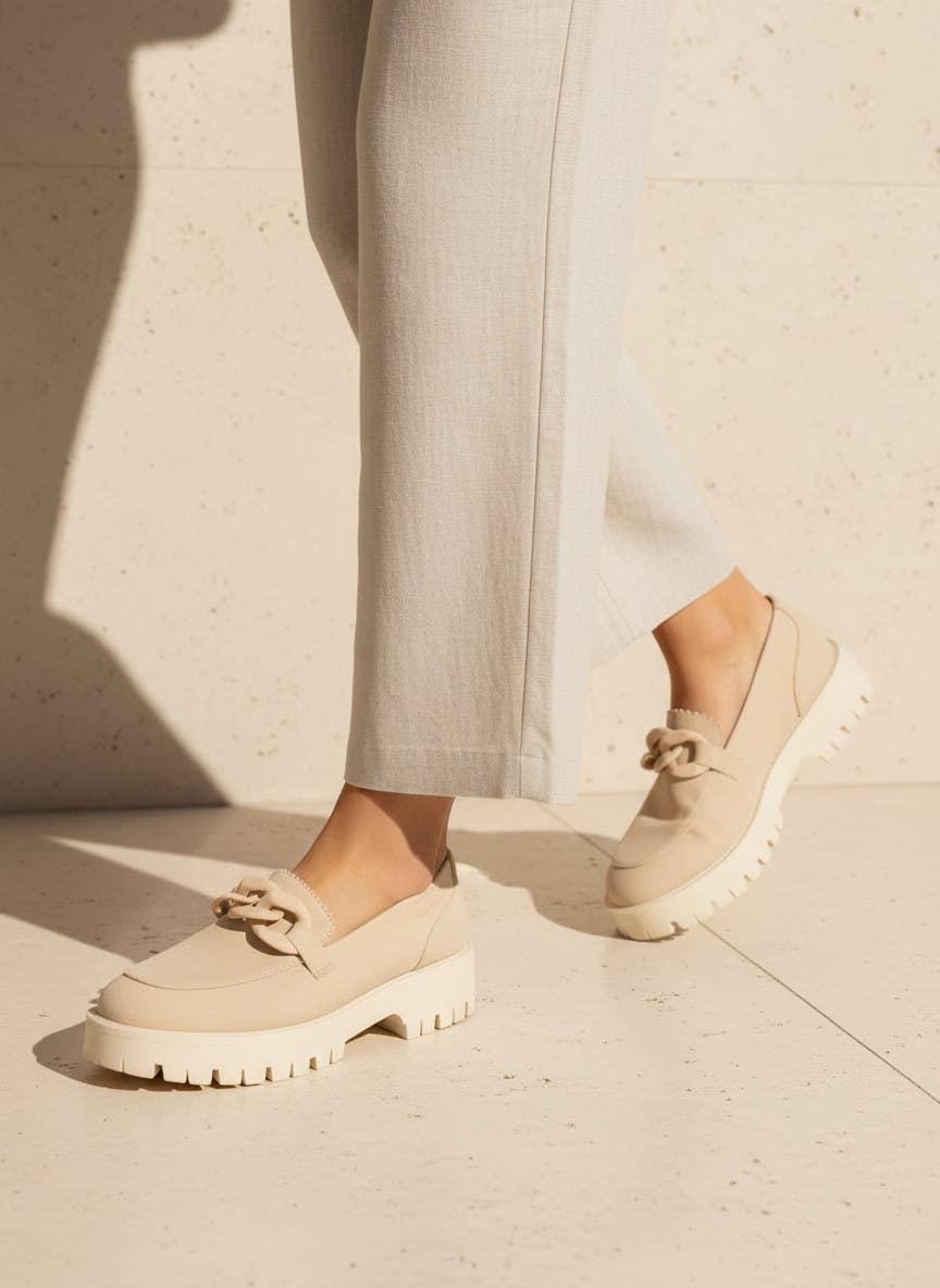 MADISON Chunky Chain Lug Sole Loafers: LIGHT TAUPE