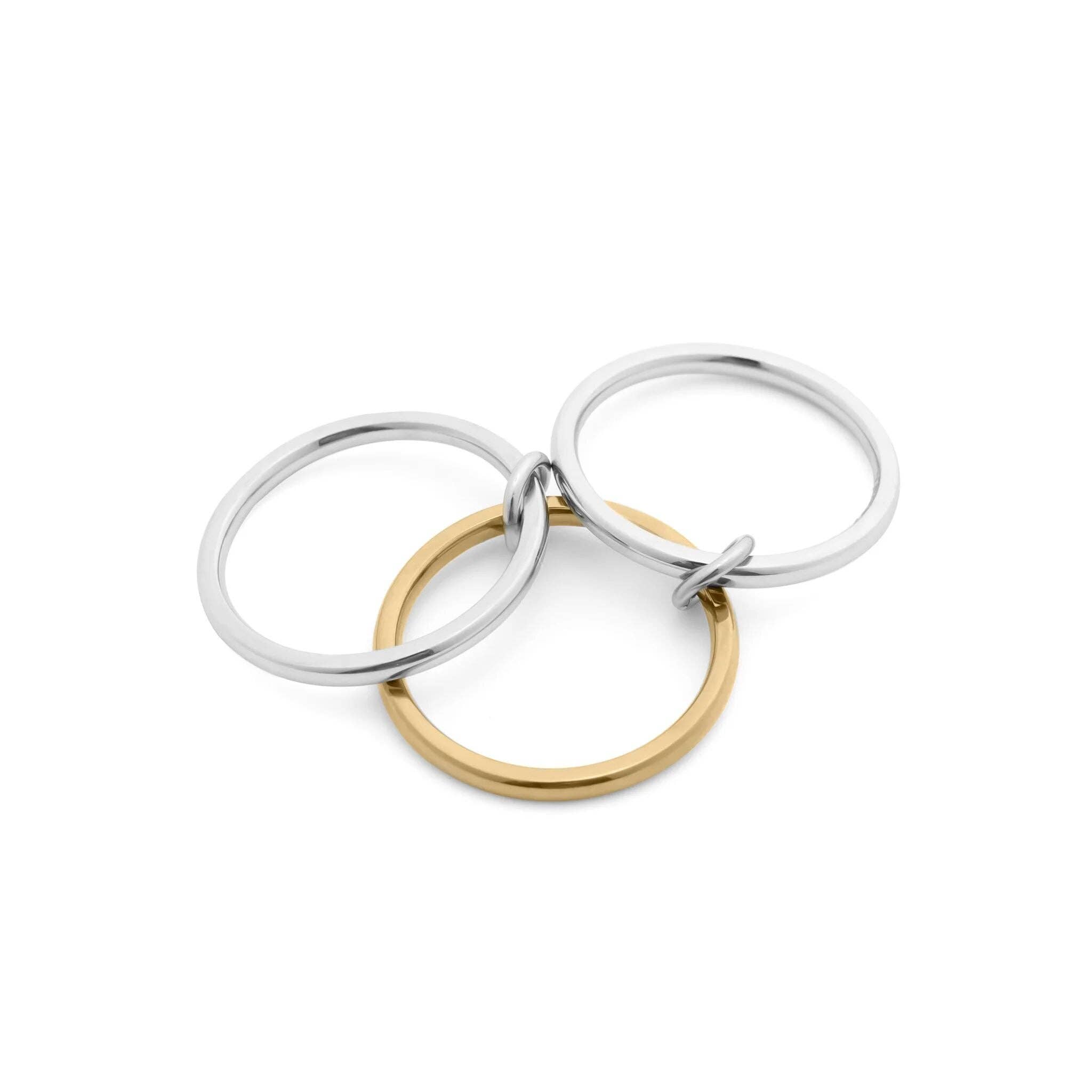 18K Gold Stainless Steel Mixed Metal Triple Intertwined Ring: Mixed Metal, 6