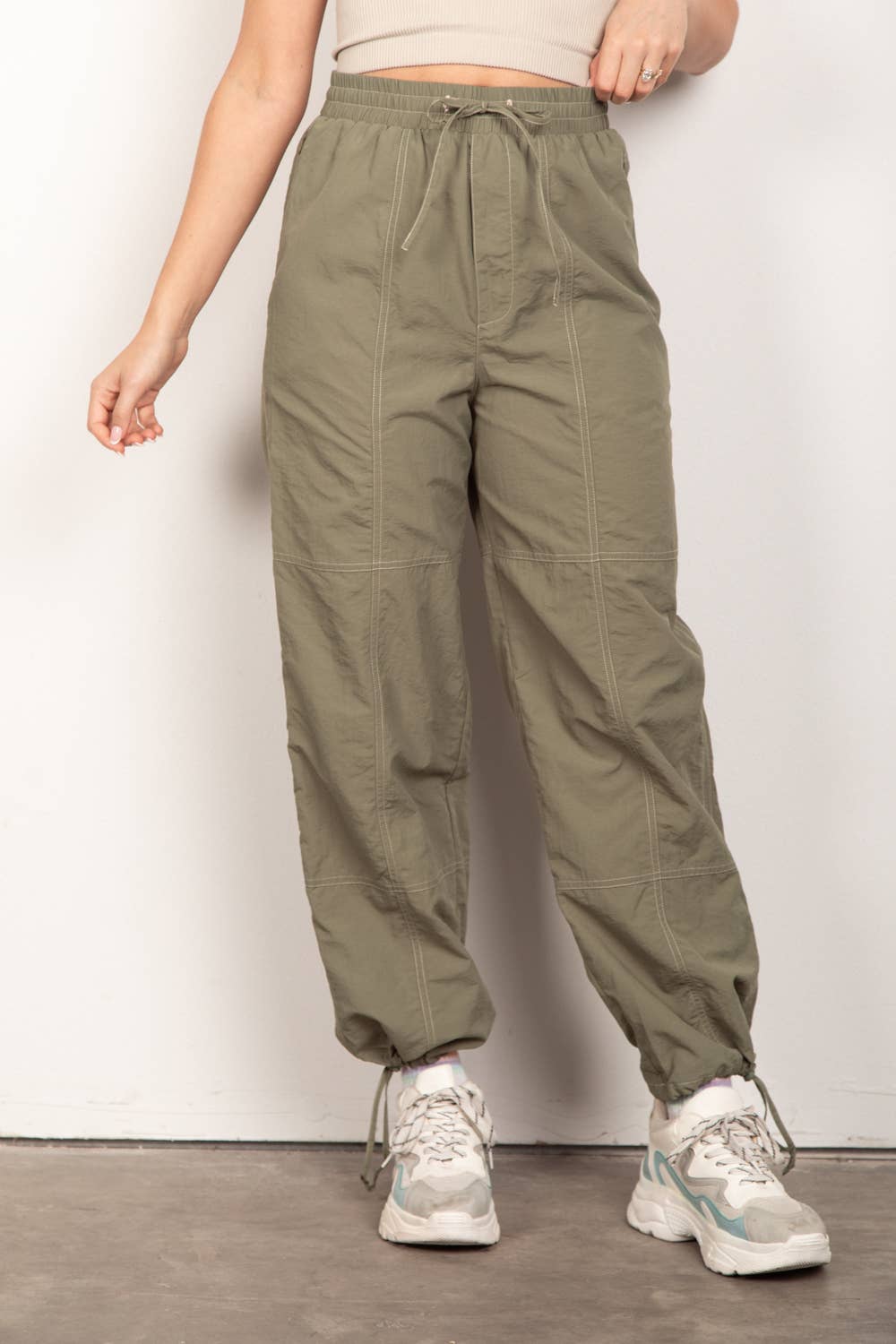 Woven Parachute Activewear Jogger Pants: DENIM