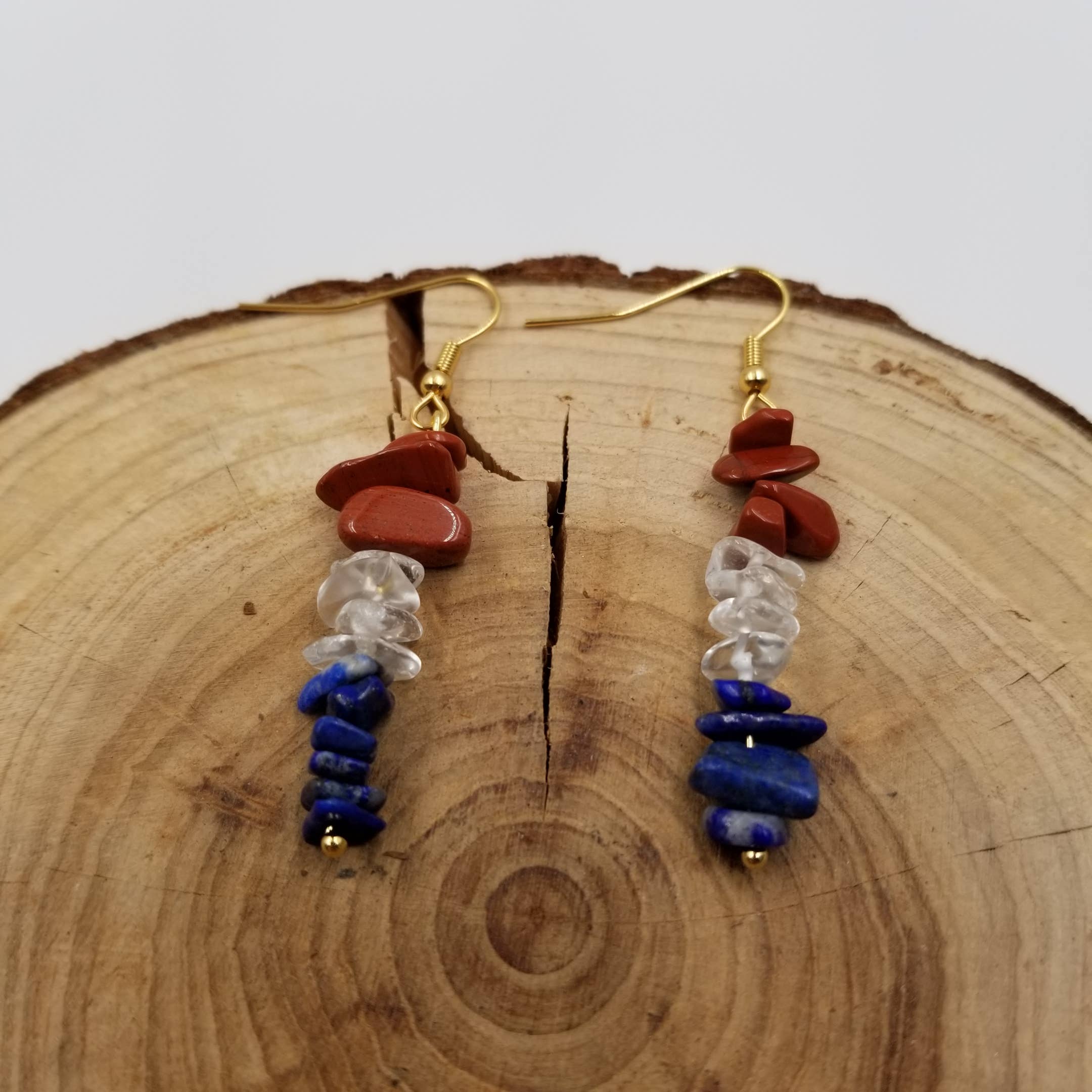 4th of July Patriotic Natural Stone Earrings: Gold hook
