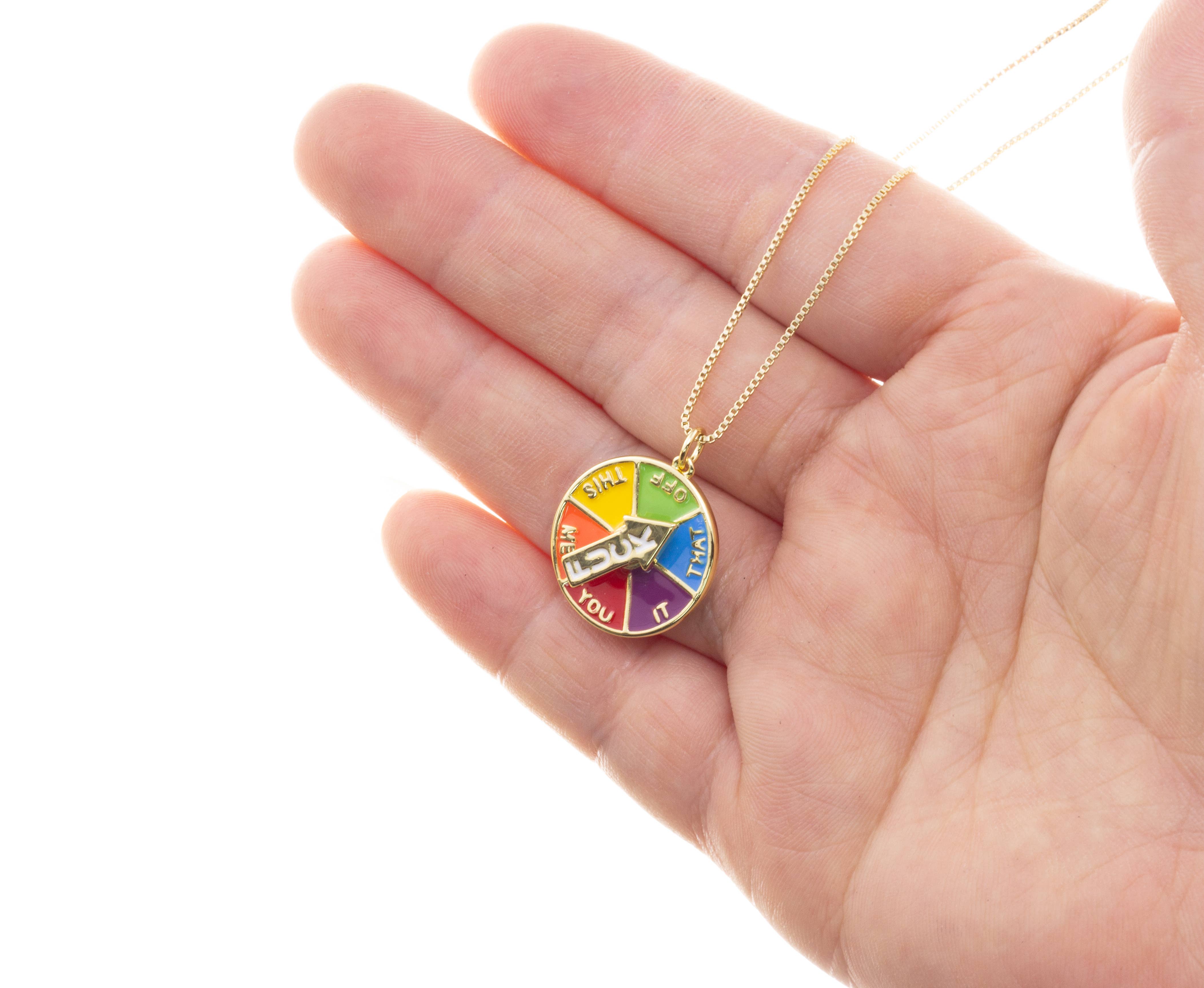 Gold Fcuk Charm Necklace With Spinning Arrow