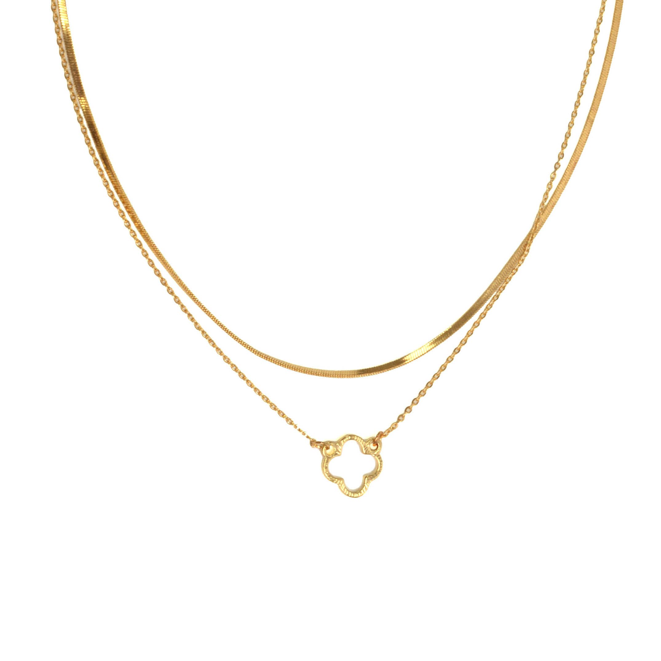 15+ Quatrefoil Pendant 2 Row Necklace: Silver