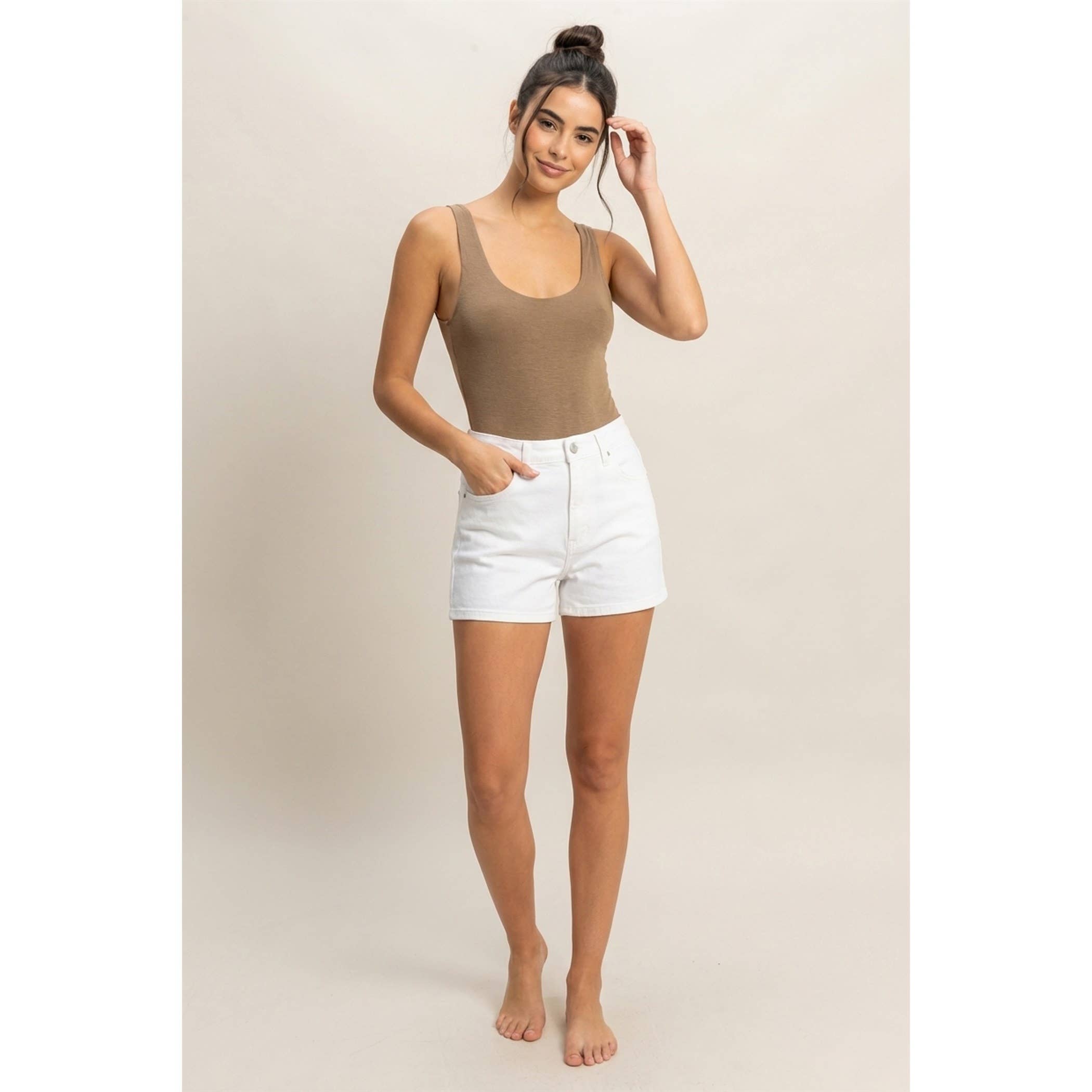 Scoop Neck Tank Bodysuit: MOCHA BROWN