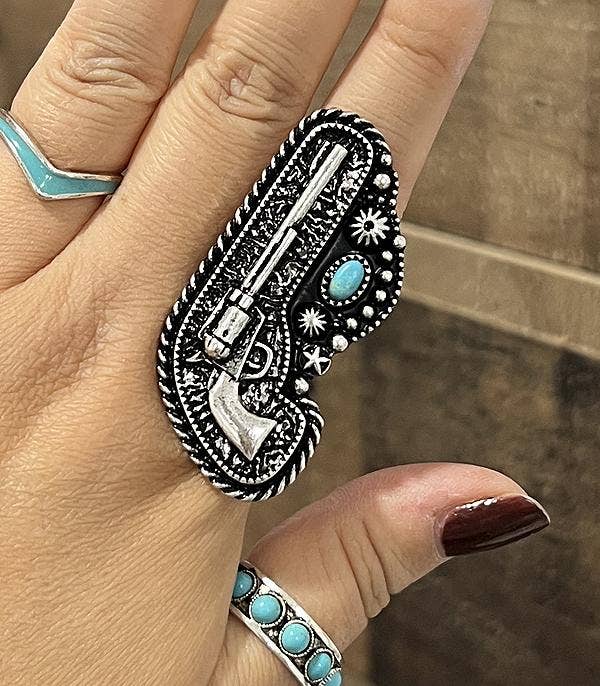 Turquoise Accent Gun Ring: Silver