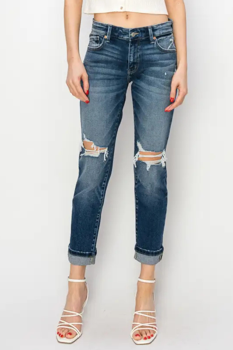 MID RISE BOYFRIEND JEANS: DARK, 11