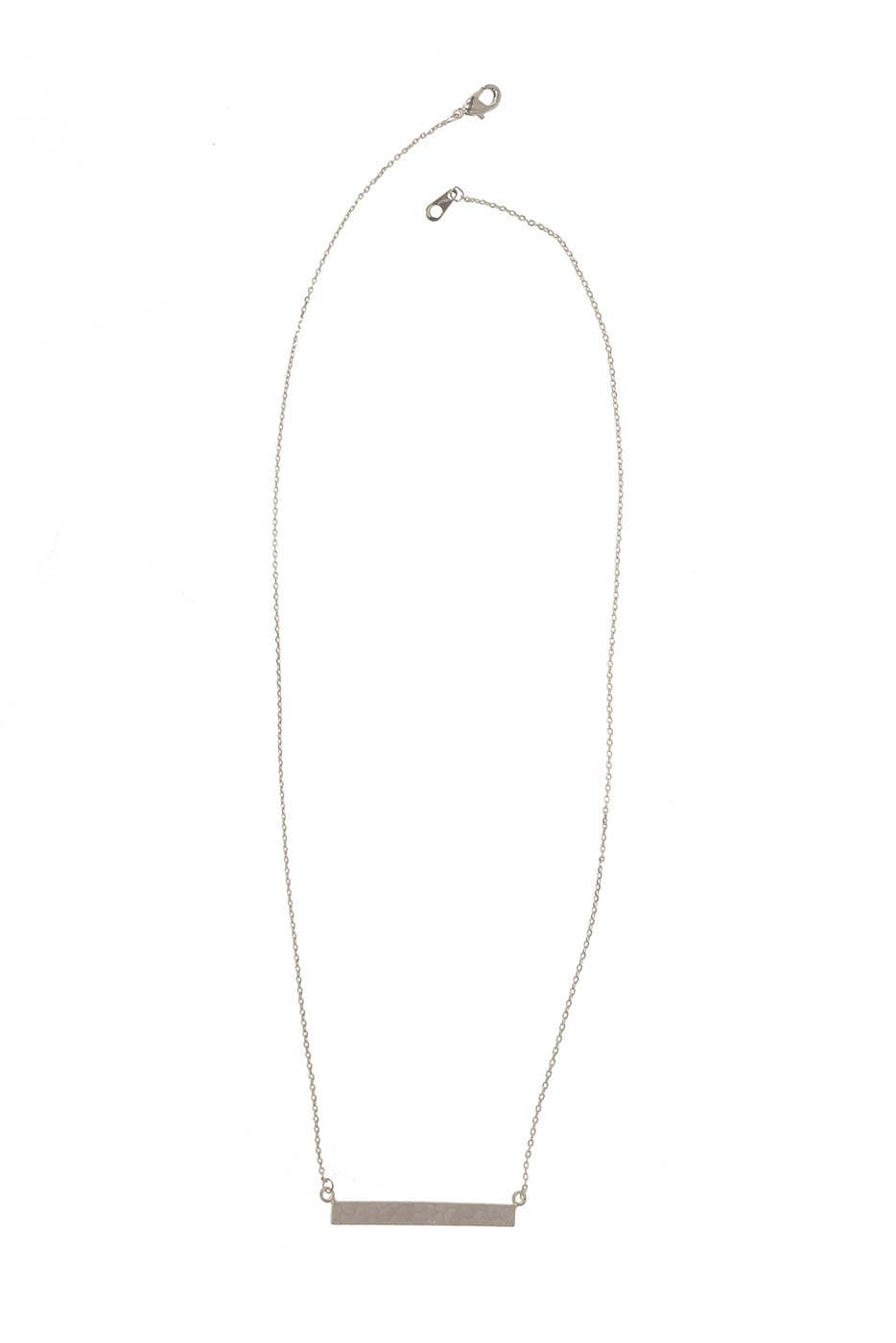 Hammered Horizontal Bar Necklace: Silver