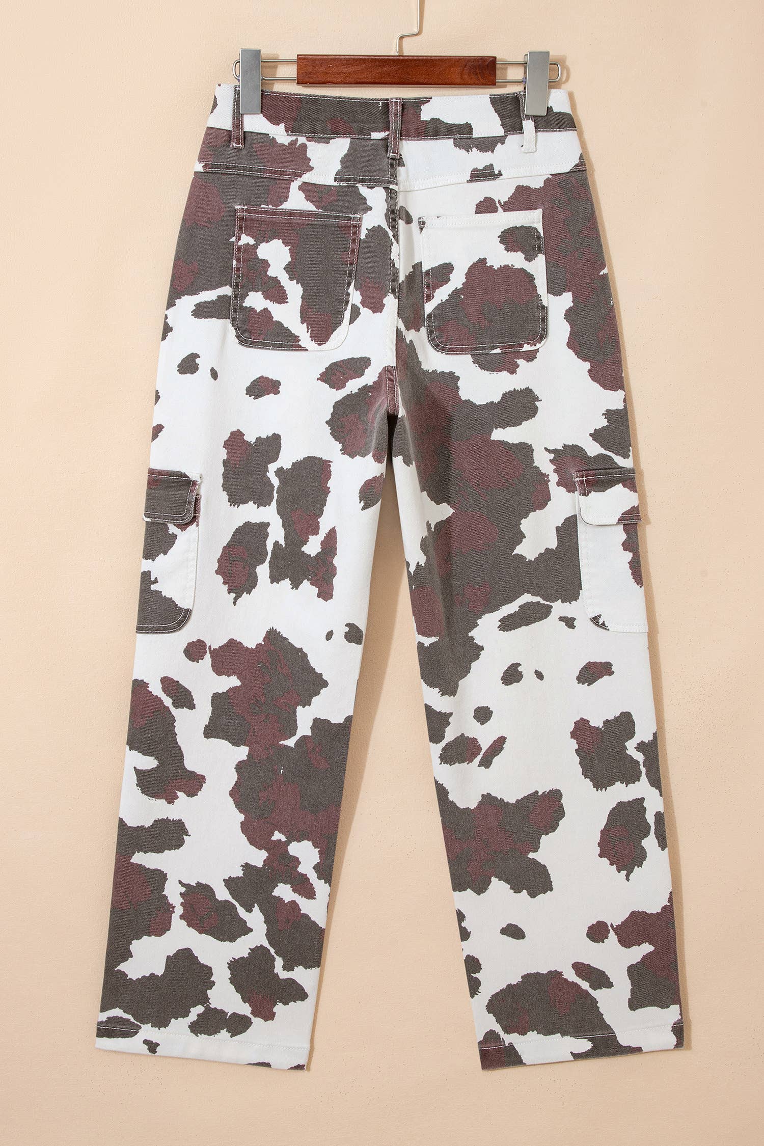 Cow Spots Printed Multi Pocketed Jeans: Brown, 10