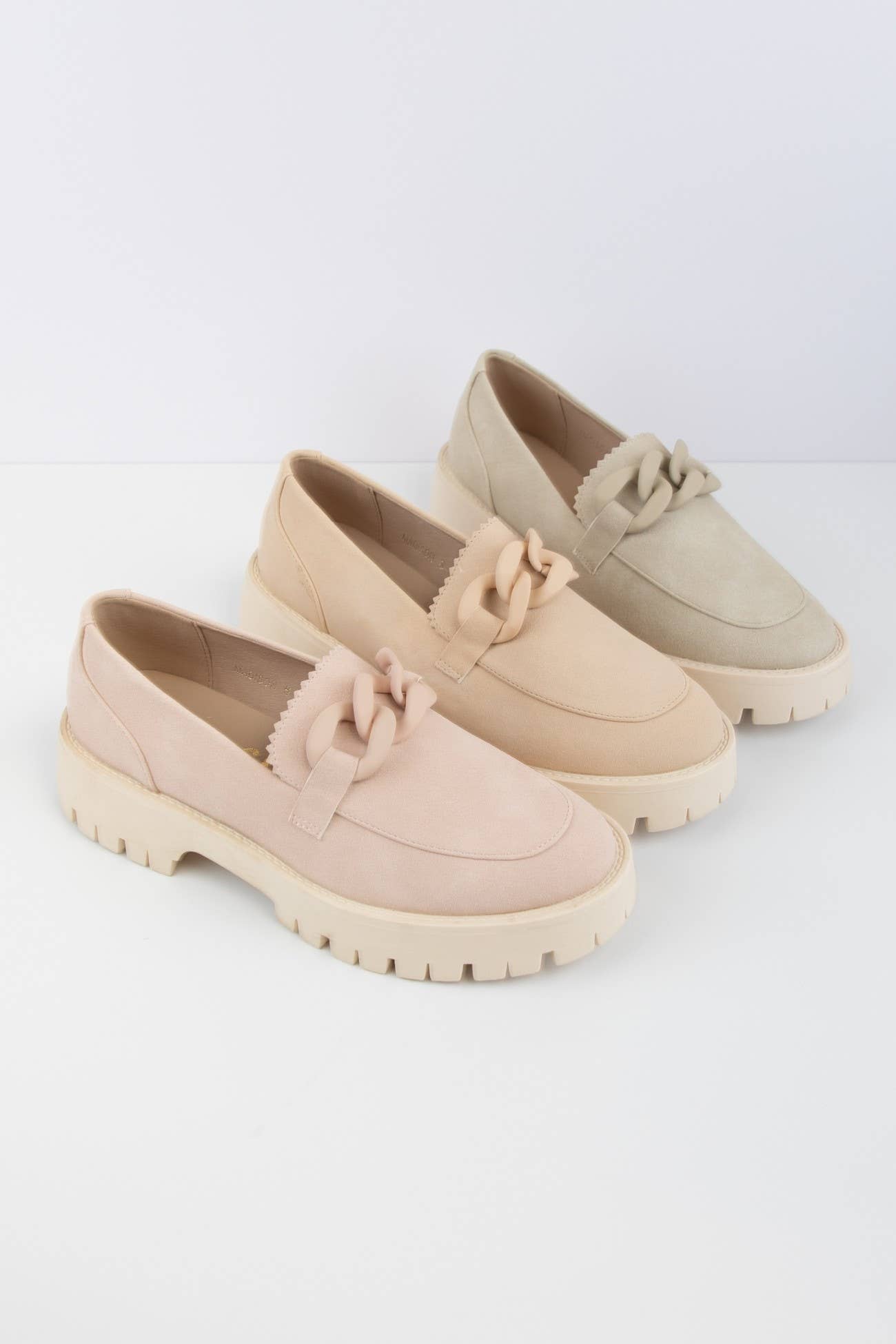 MADISON Chunky Chain Lug Sole Loafers: LIGHT TAUPE