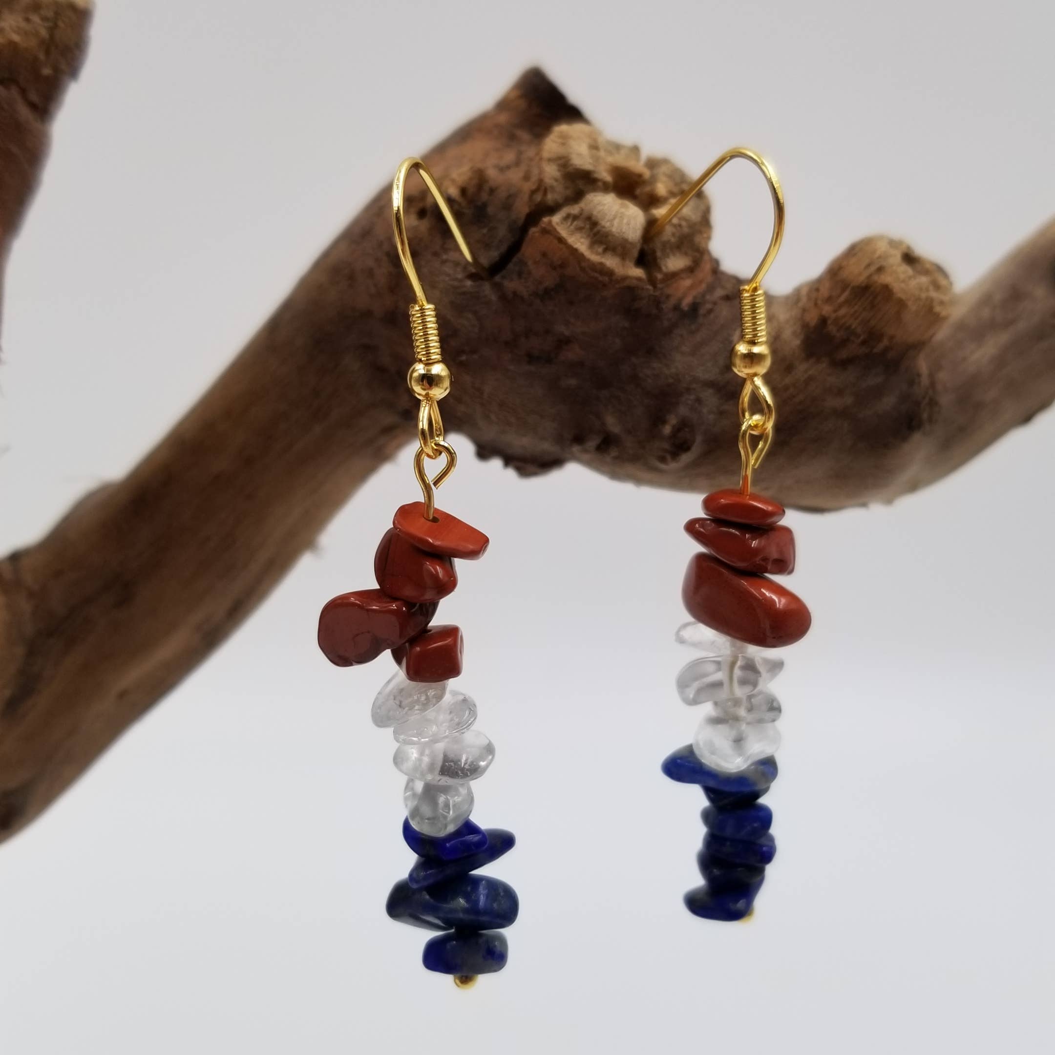 4th of July Patriotic Natural Stone Earrings: Gold hook