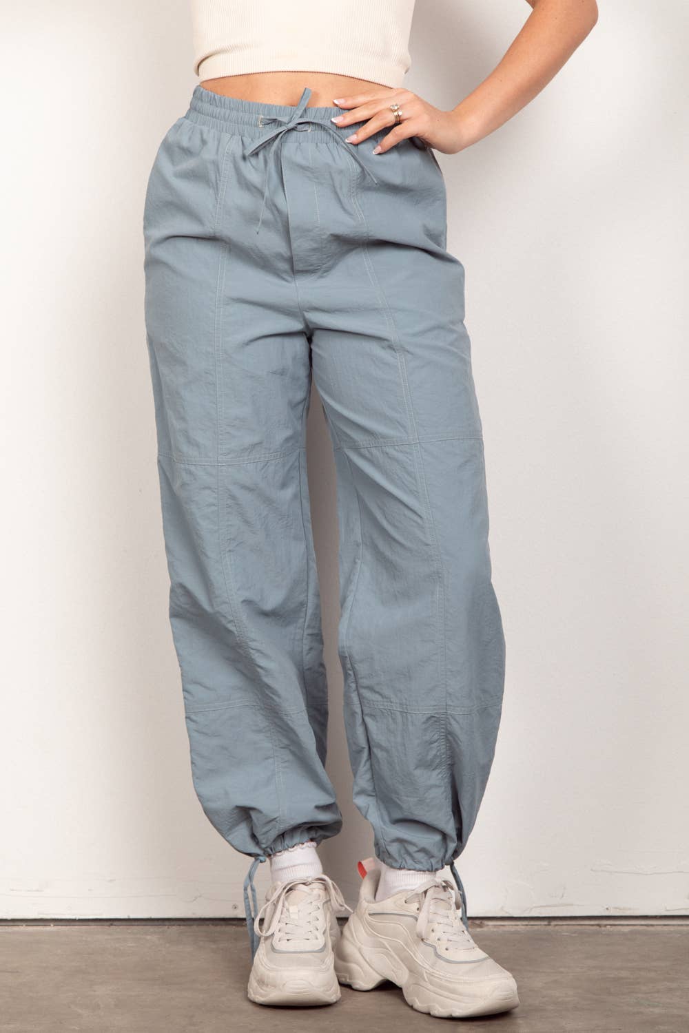 Woven Parachute Activewear Jogger Pants: DENIM