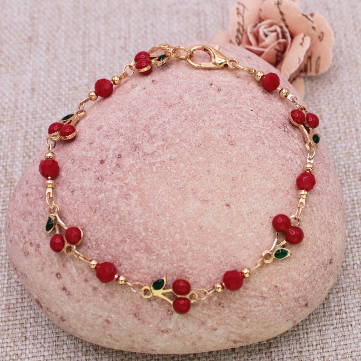 Cherry Bowl Gold Link Bracelet