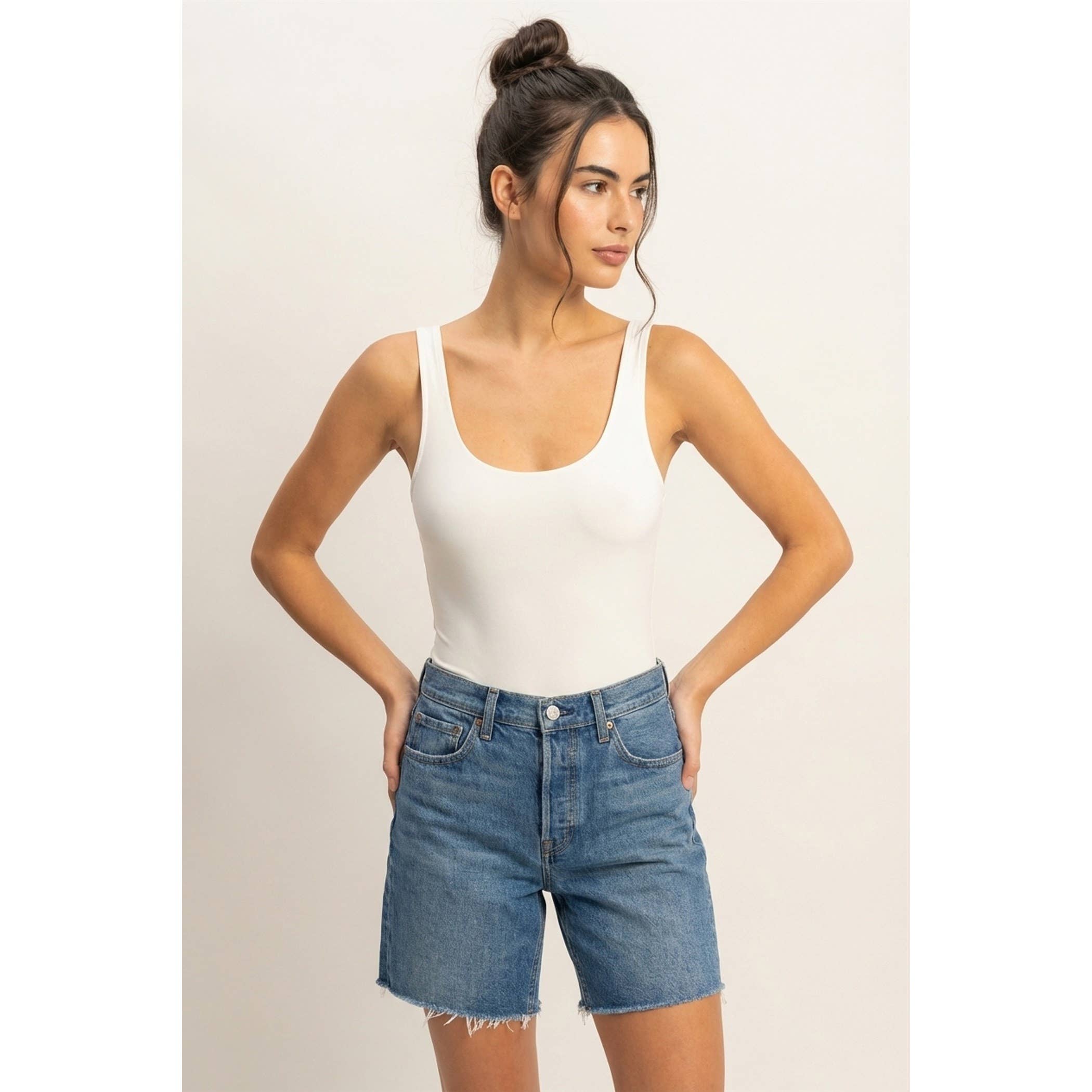 Scoop Neck Tank Bodysuit: OFF WHITE