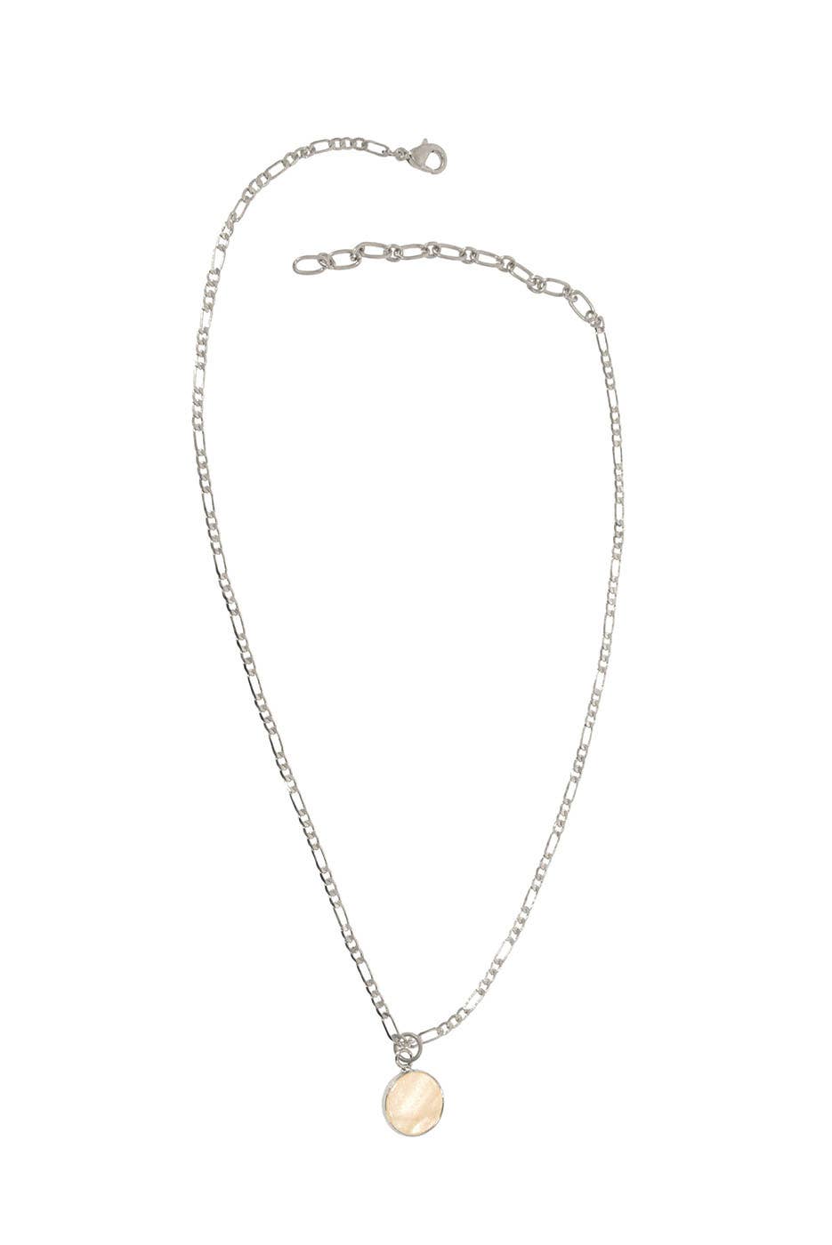 16" +3 Pink Pendant Necklace: Silver