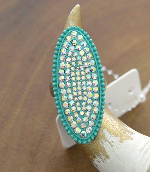 Rhinestone Oval Ring: Turquoise