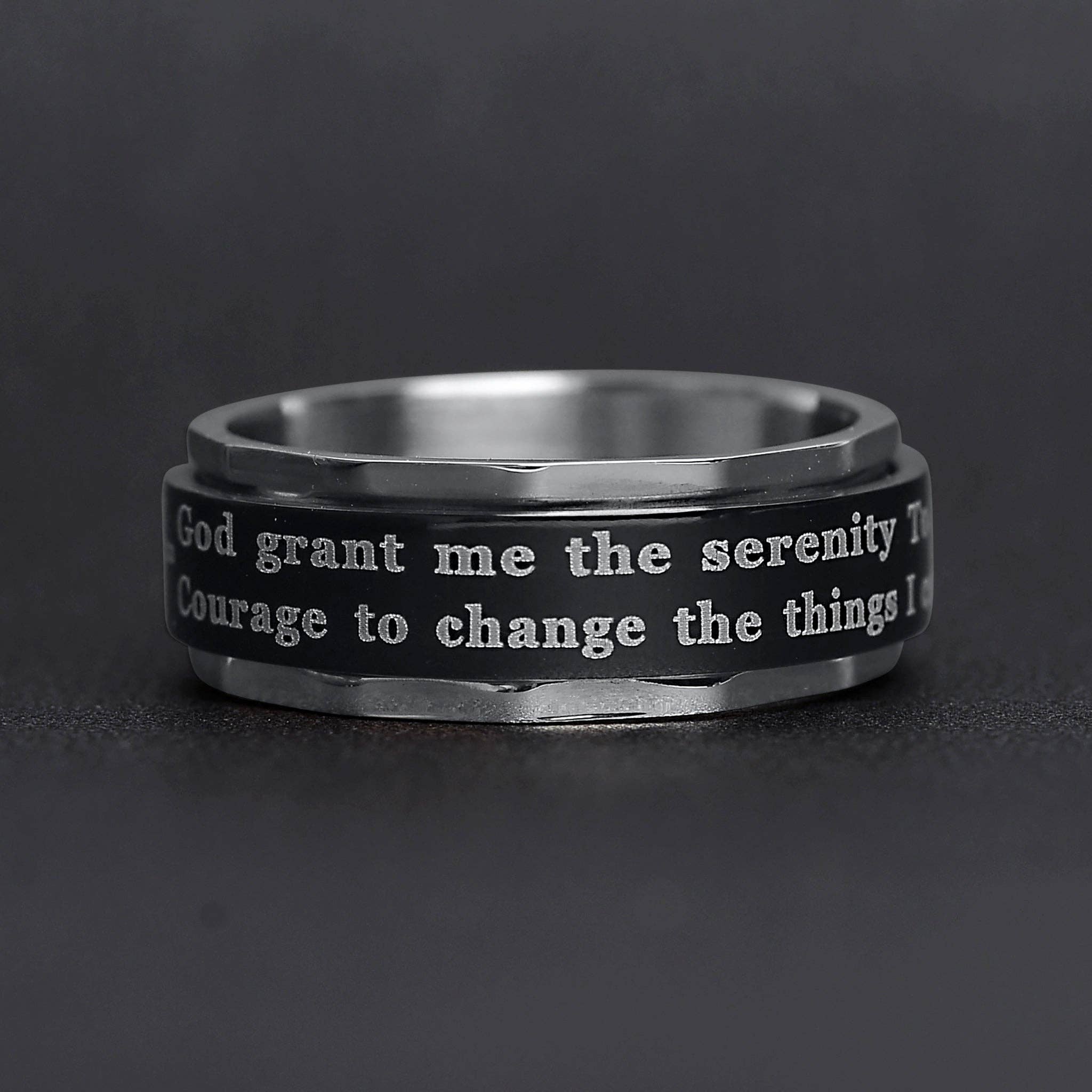 Stainless Serenity Prayer Spinner Center Ring: 7, 8mm