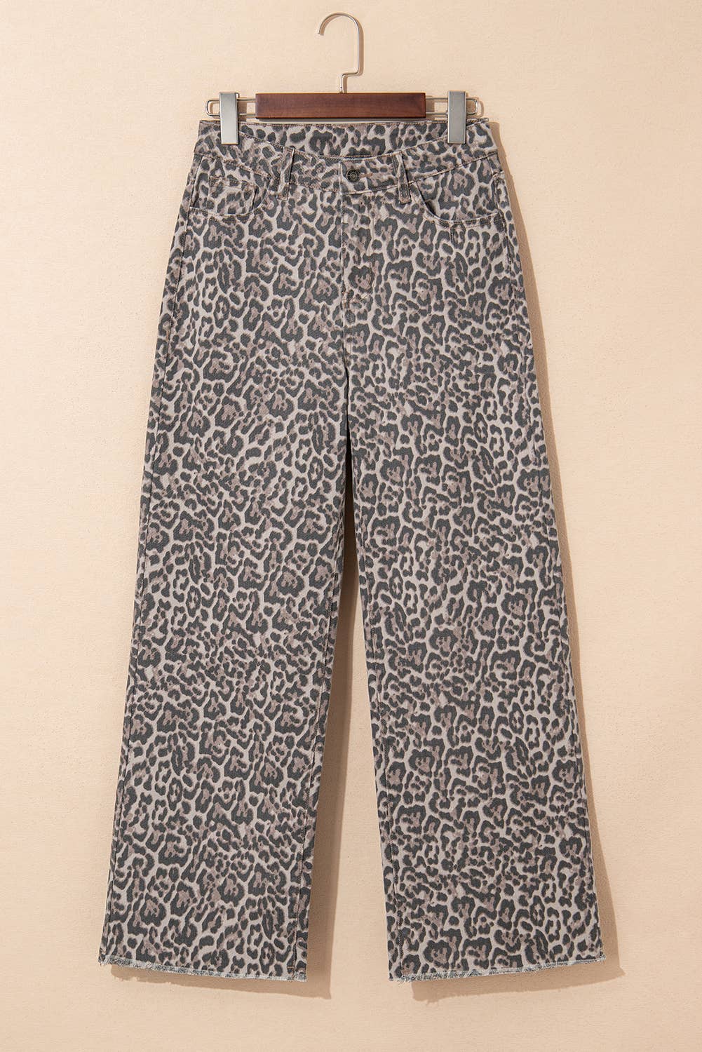Leopard Wide Leg High Waist Jeans: Brown, 16